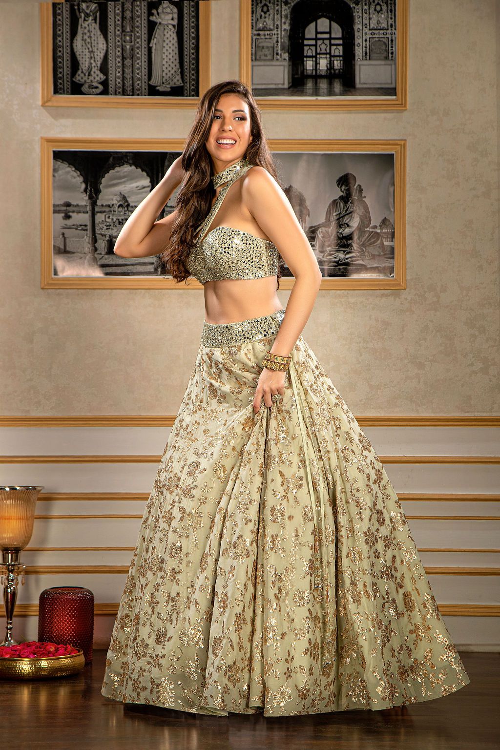 Mirror embroidered top with Skirt
