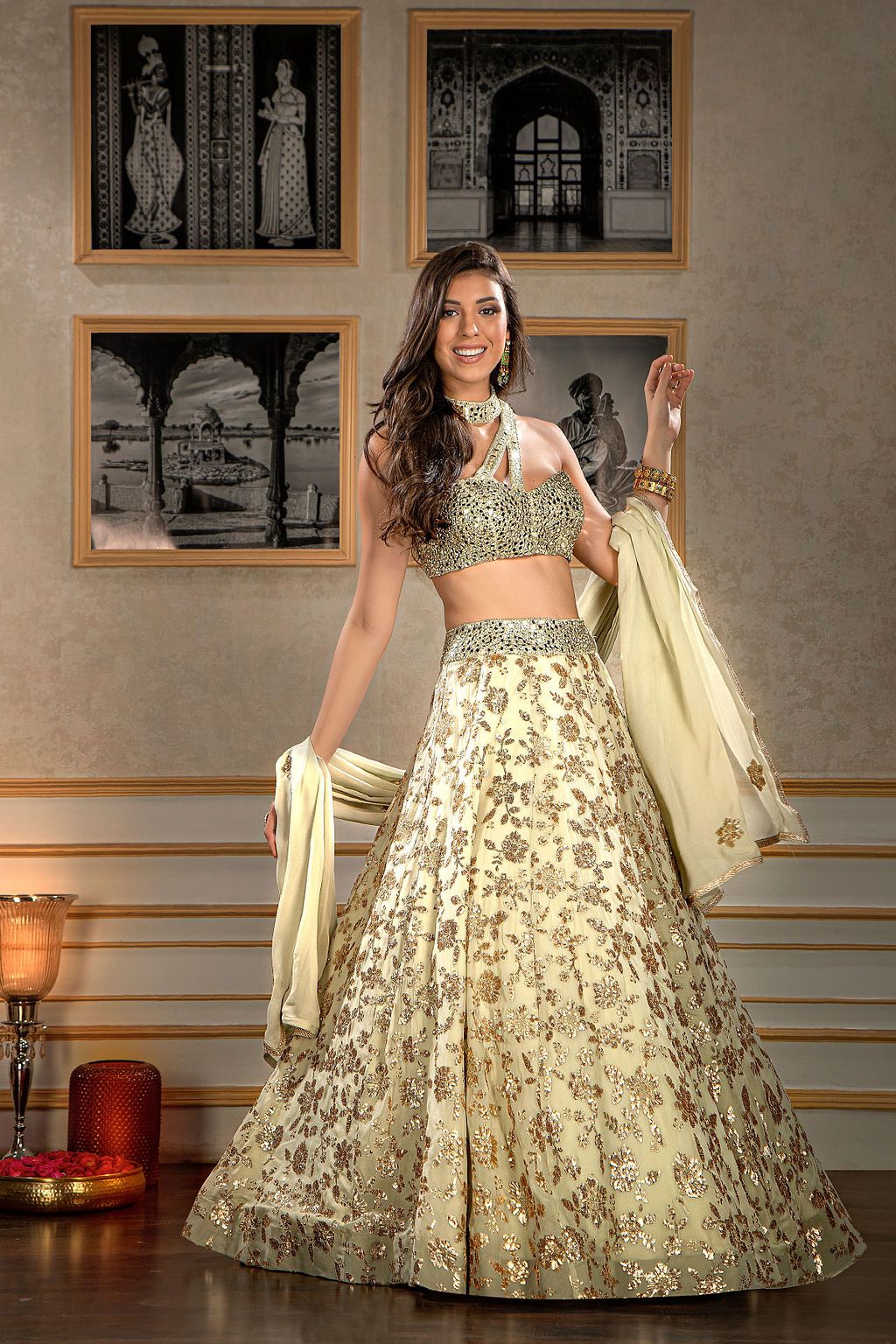 Mirror embroidered top with Skirt
