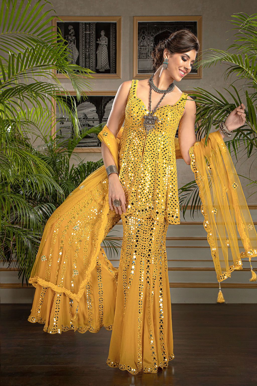 Stylish Mirror embroidered Peplum aand Plazo