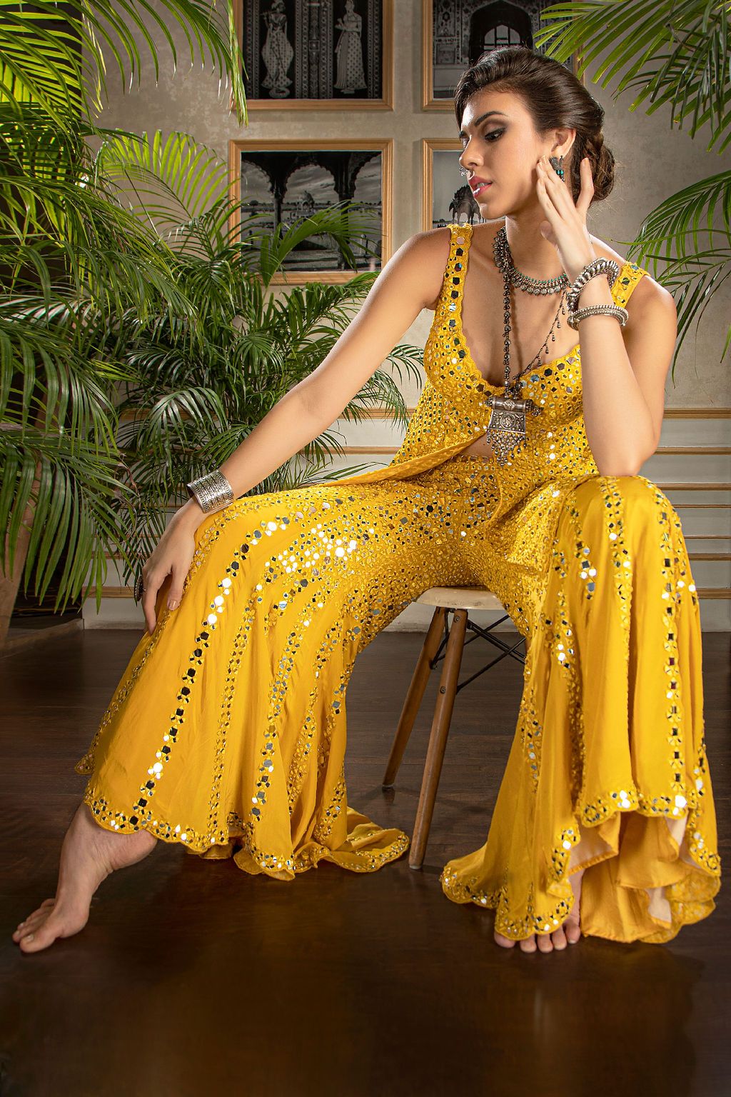 Stylish Mirror embroidered Peplum aand Plazo