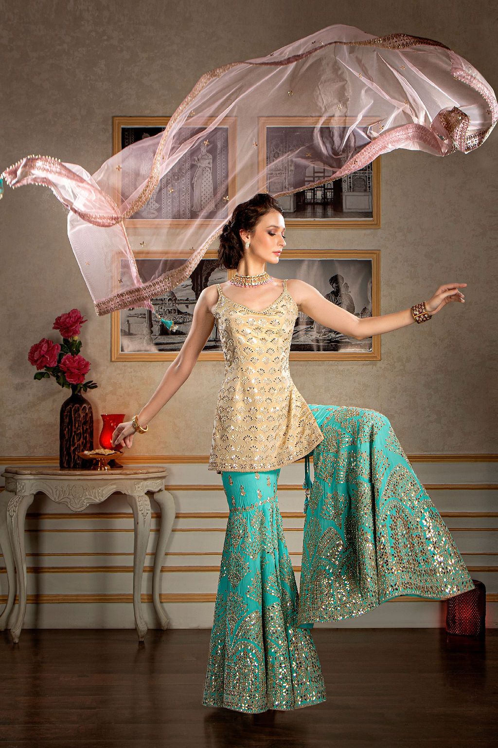 Heavily embroidered Sharara Suit