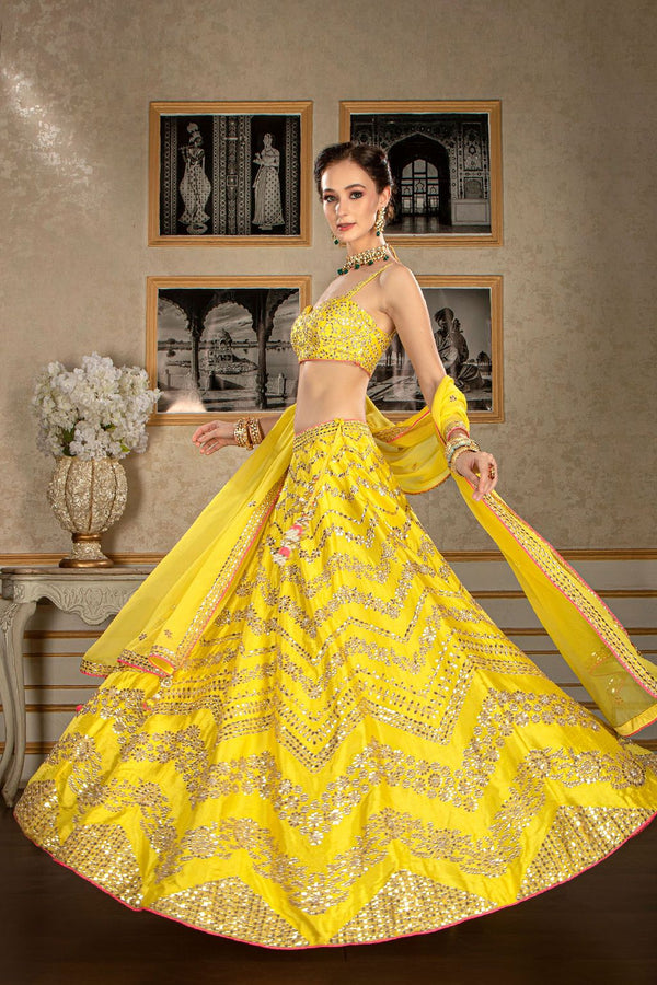 Semi Bridal Gota patti Yellow top and Skirt