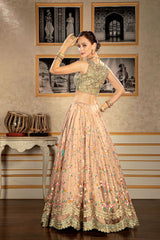 Mouse Brown embroidered Lehehnga with contrast embroidered top