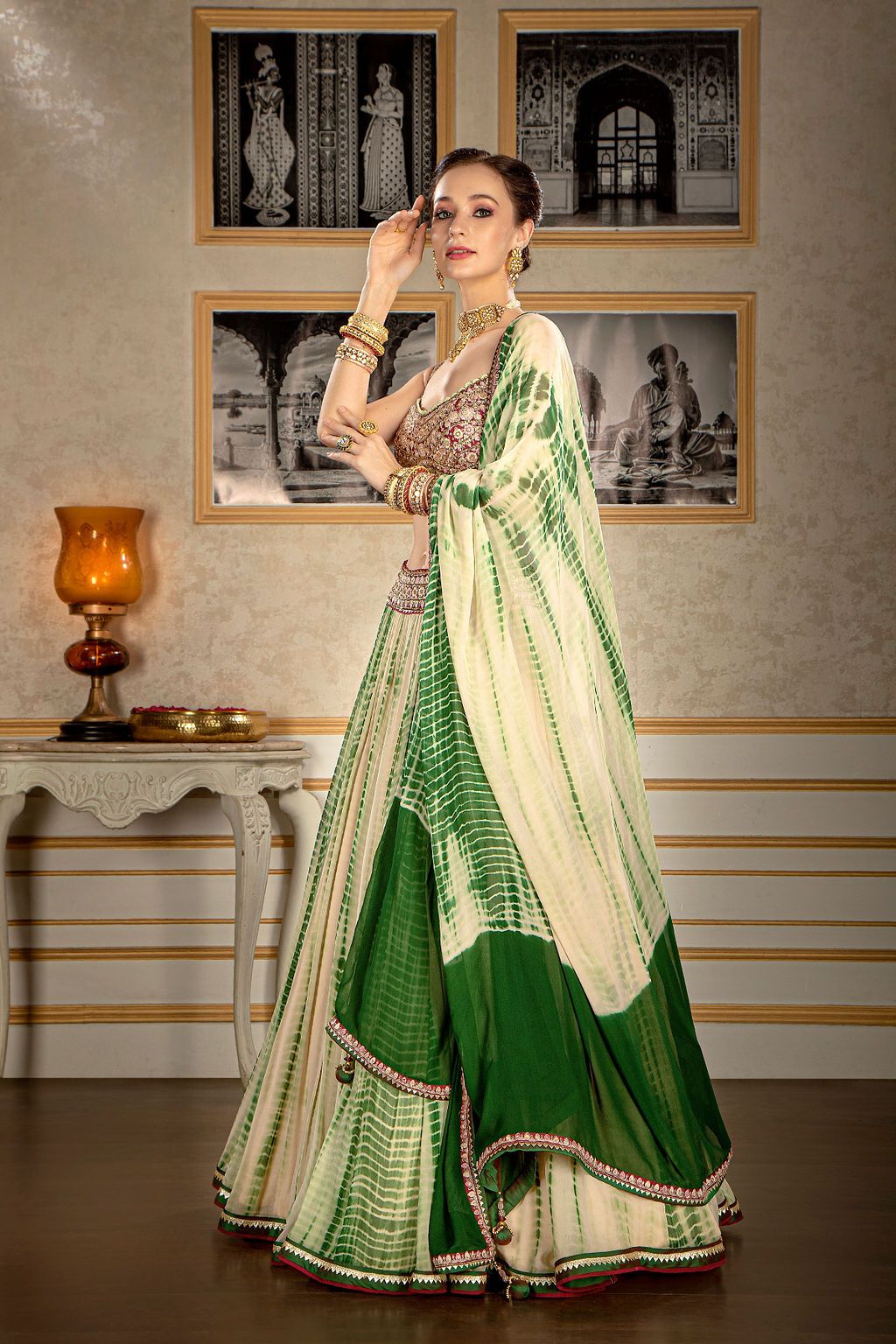Embroidered blouse with tie and dye skirt