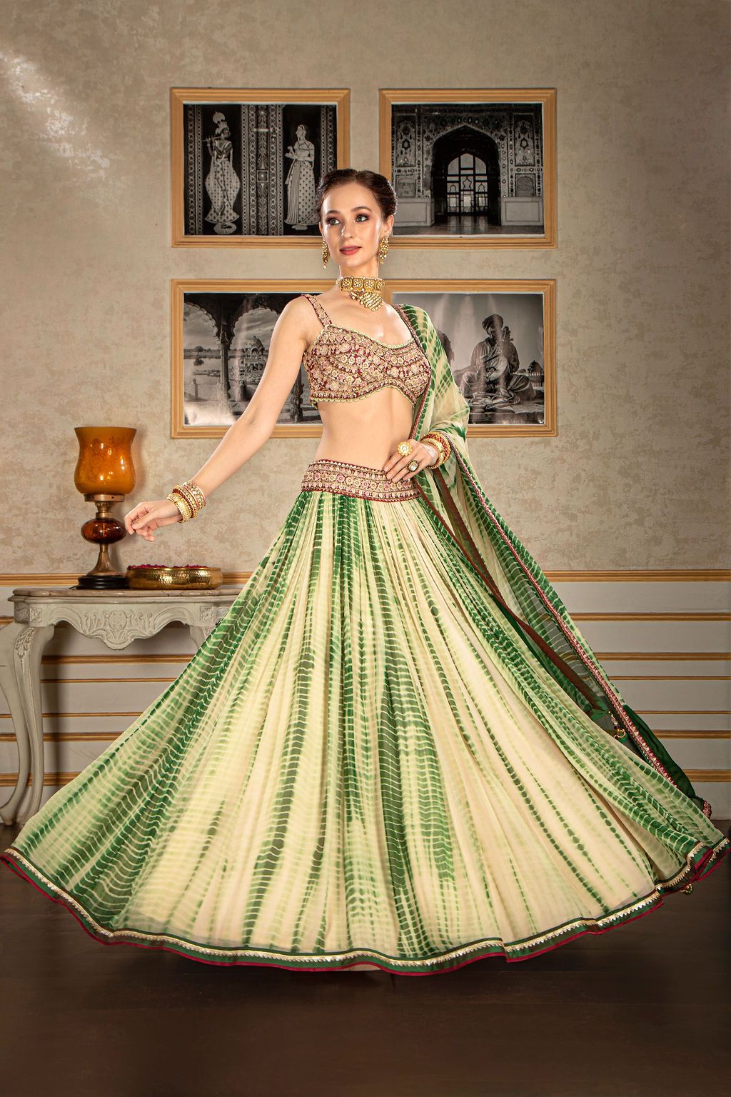 Embroidered blouse with tie and dye skirt