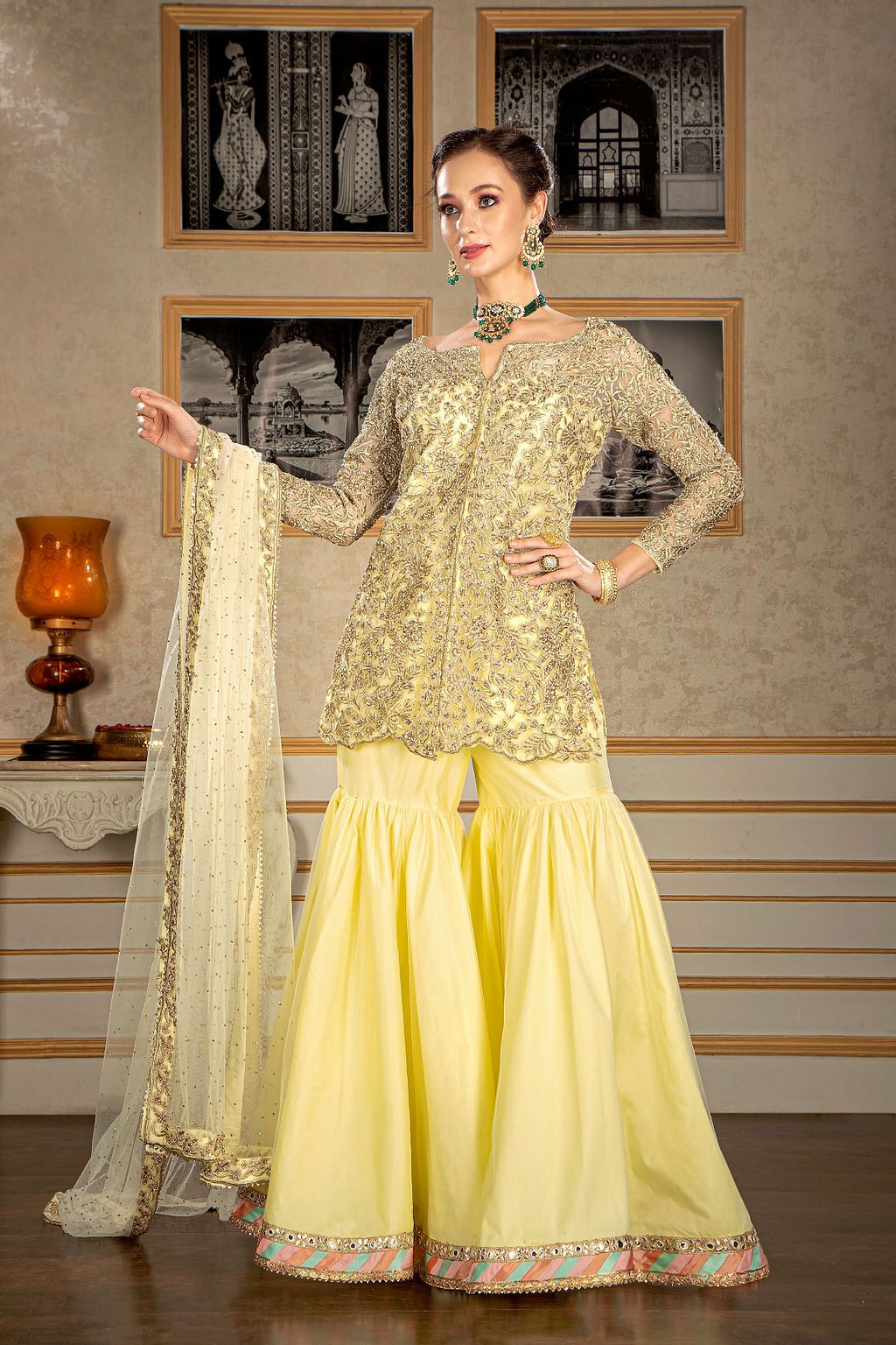 Net Front open Kameez with gharara