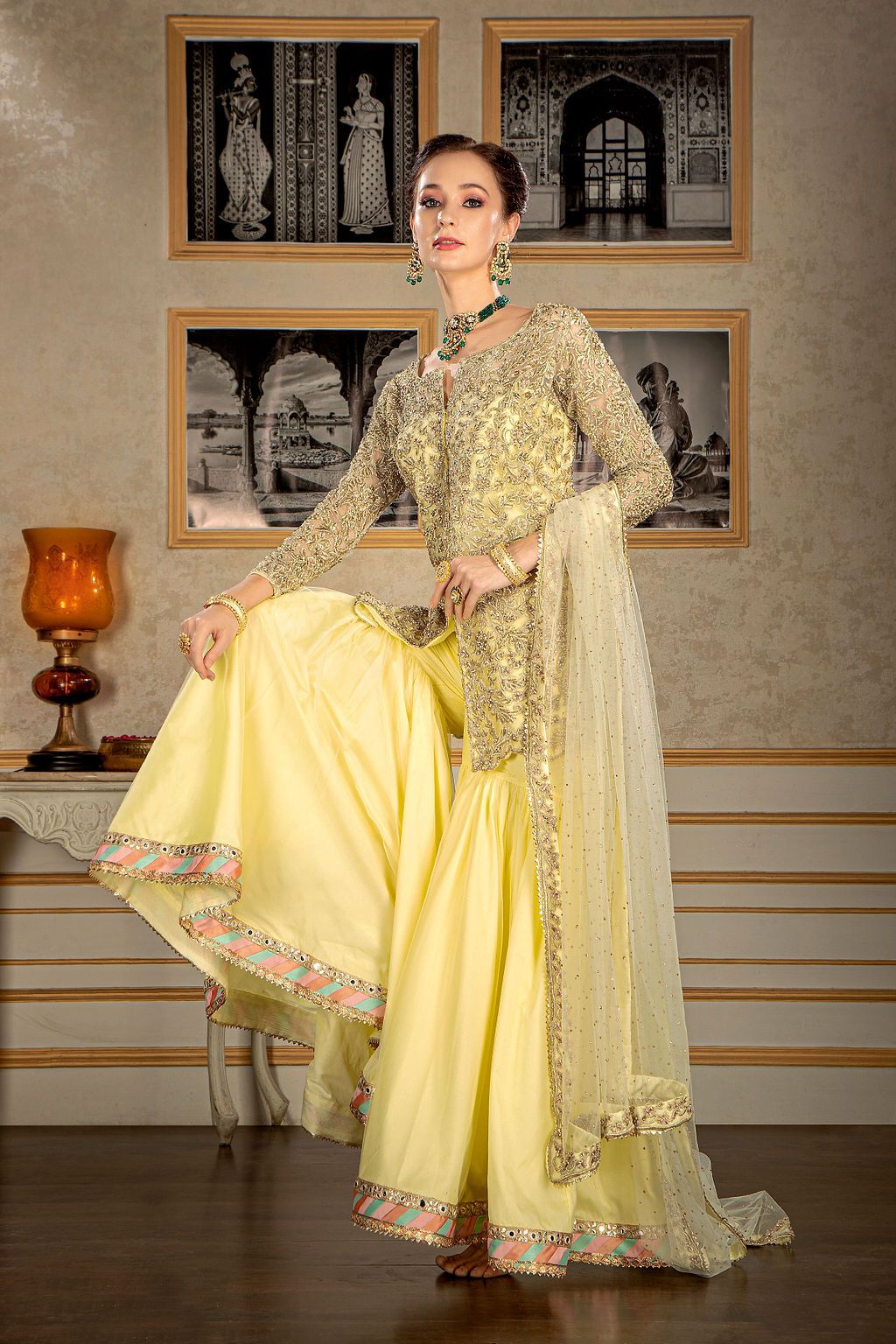 Net Front open Kameez with gharara
