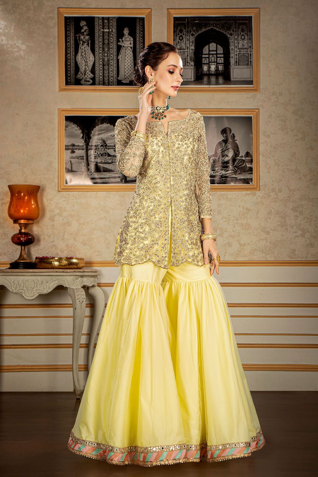 Net Front open Kameez with gharara