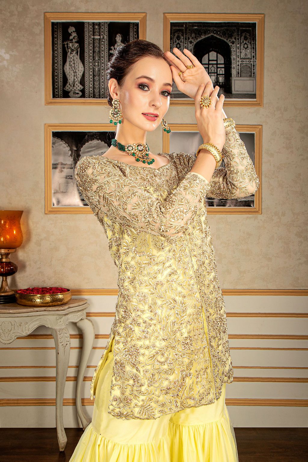 Net Front open Kameez with gharara