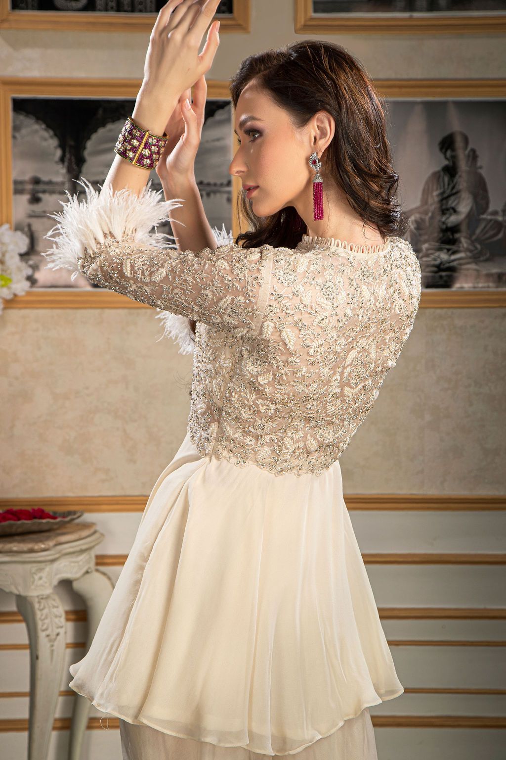 Ivory embroidered Peplum with Plazo