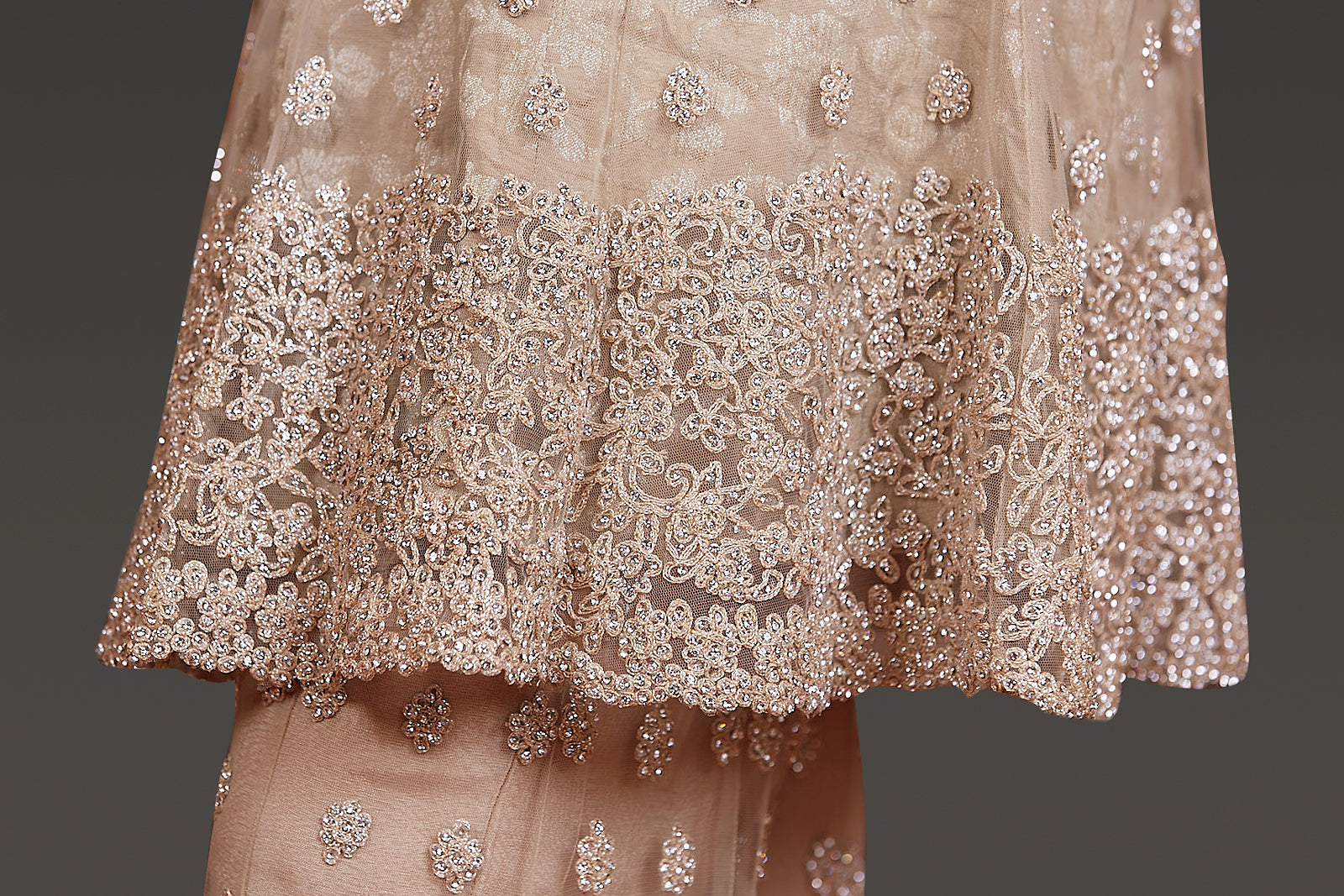 Gold Colour Tone-to-Tone embroidered Net Kameez with Sharara and Dupatta