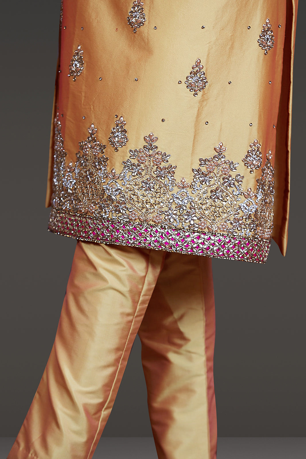Mustard Yellow Taffeta Silk Kameez Suit with PANTS and Dupatta