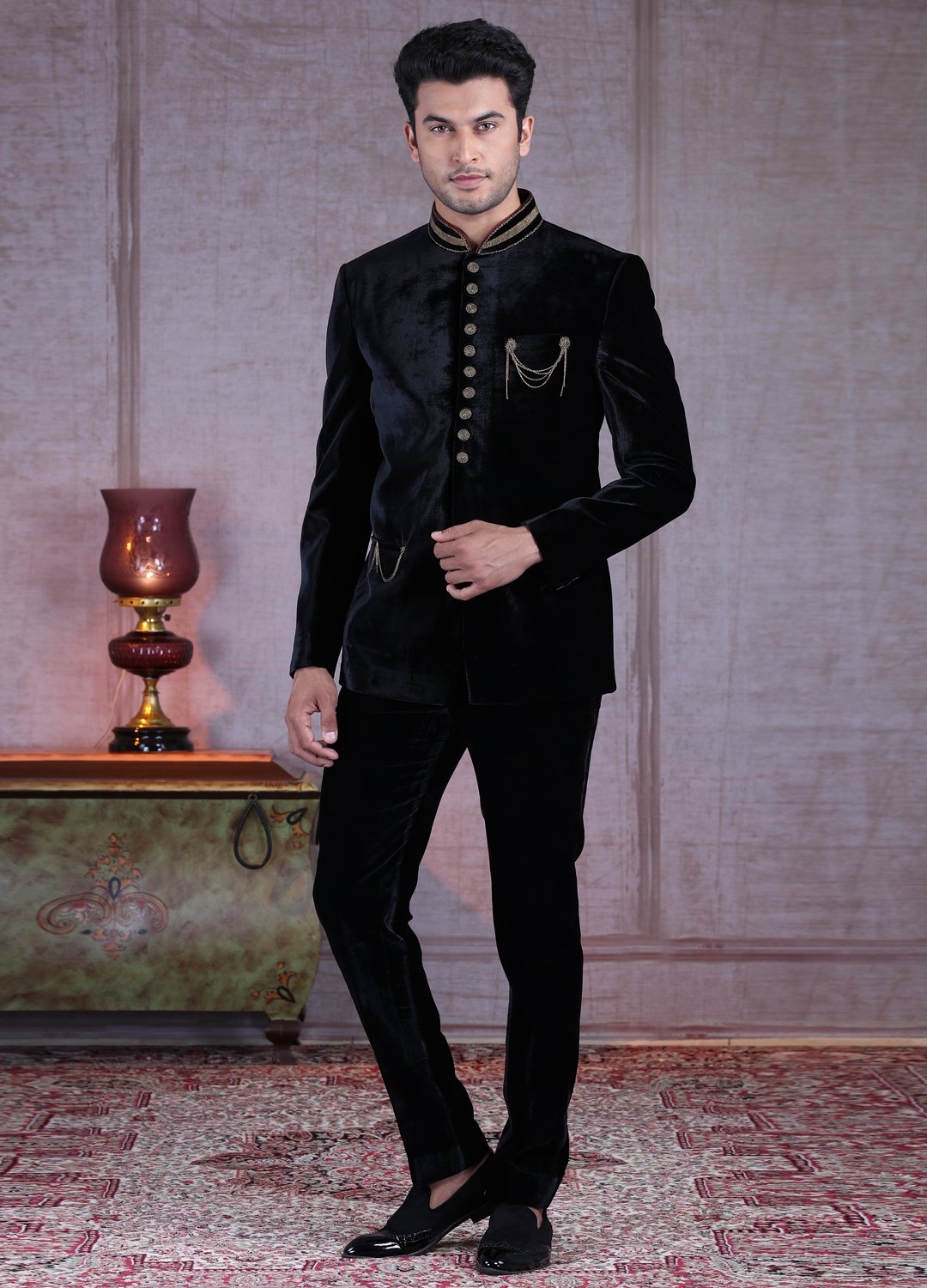 Black Velvet Bandhgala indo western