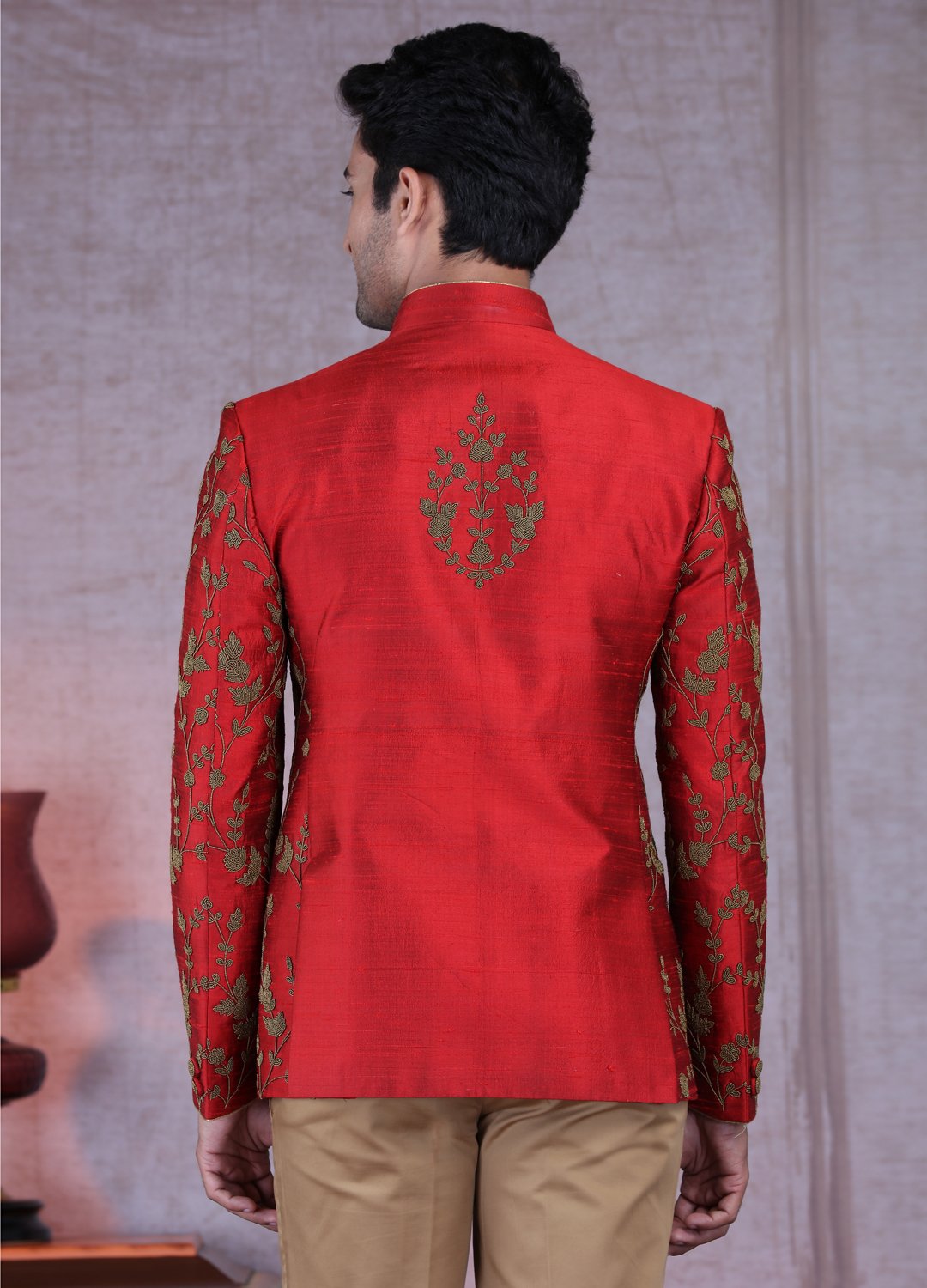 Rust Maroon Raw Silk Bandhgala Jodhpuri