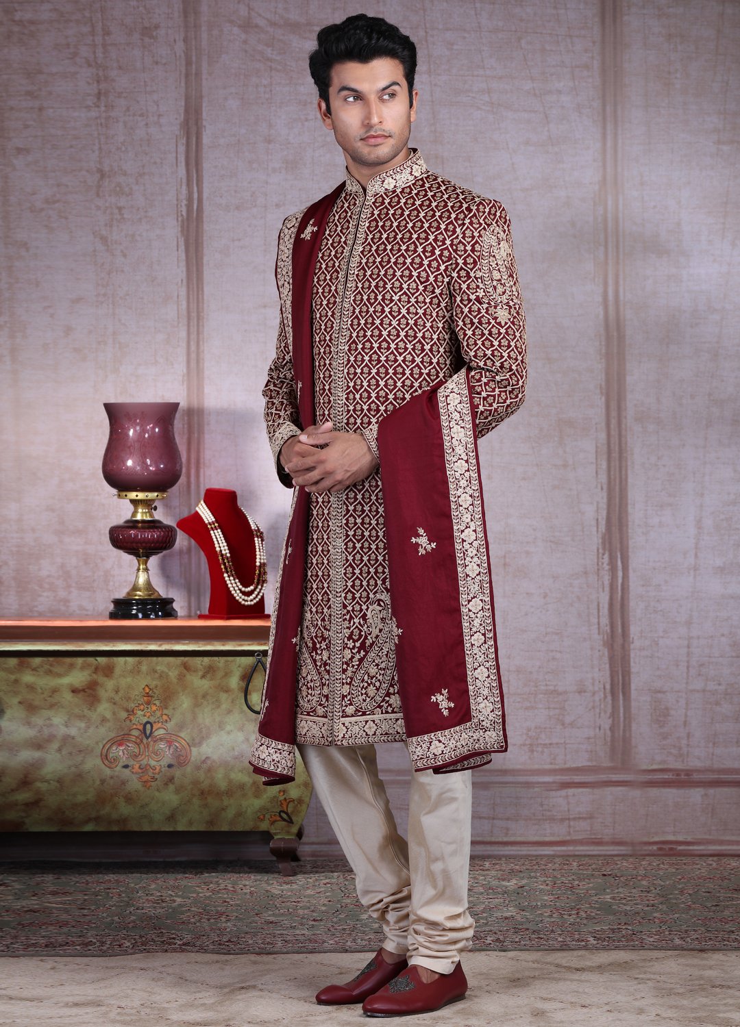 Regal Maroon Groom's Sherwani