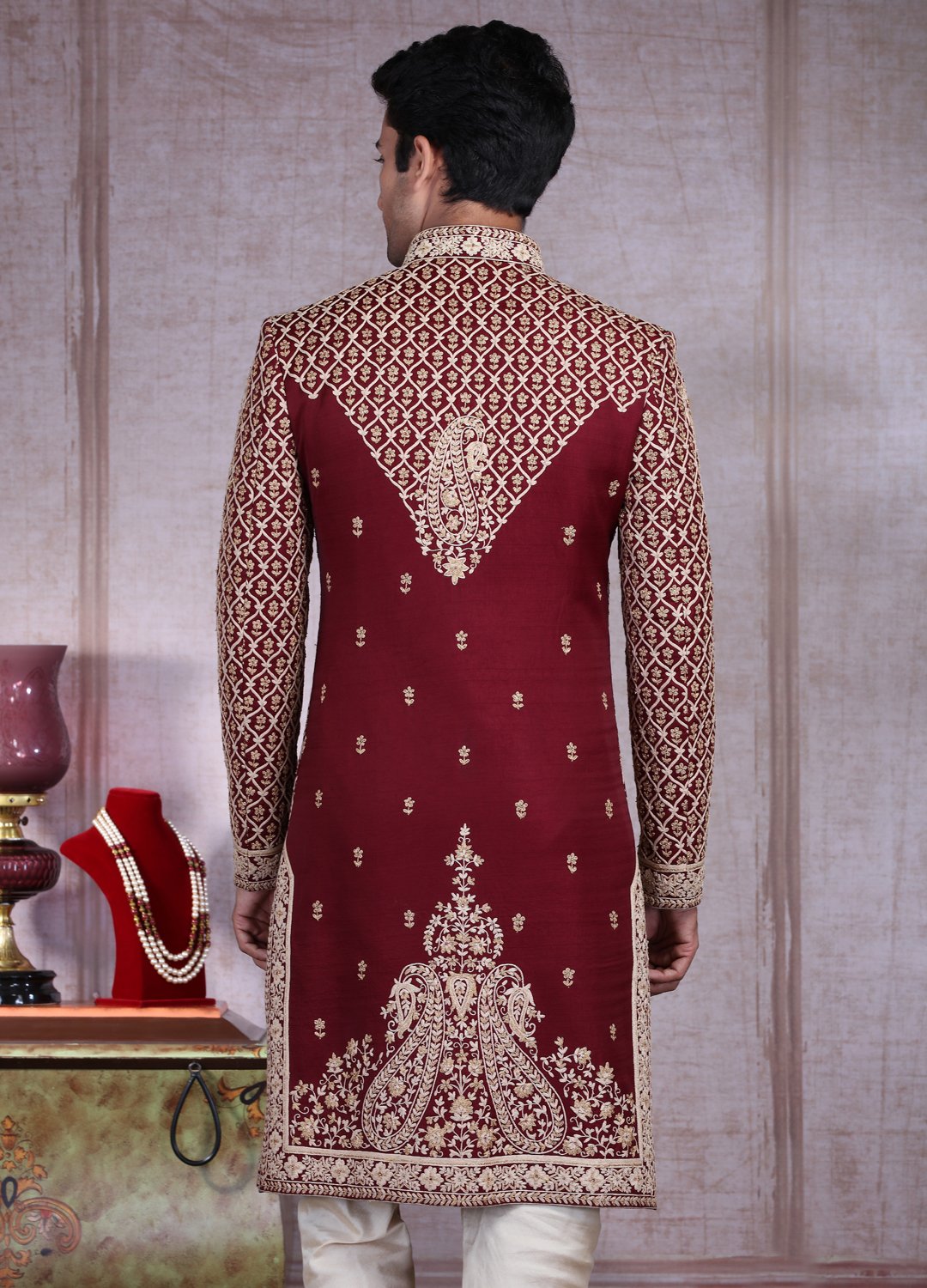 Regal Maroon Groom's Sherwani