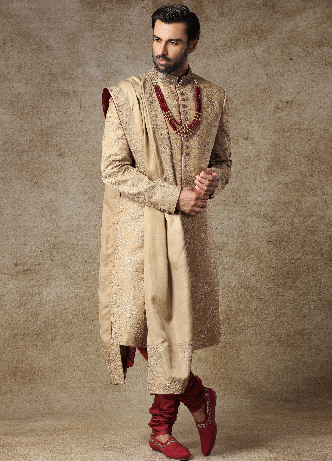 Rustic Beige Embroidered Sherwani