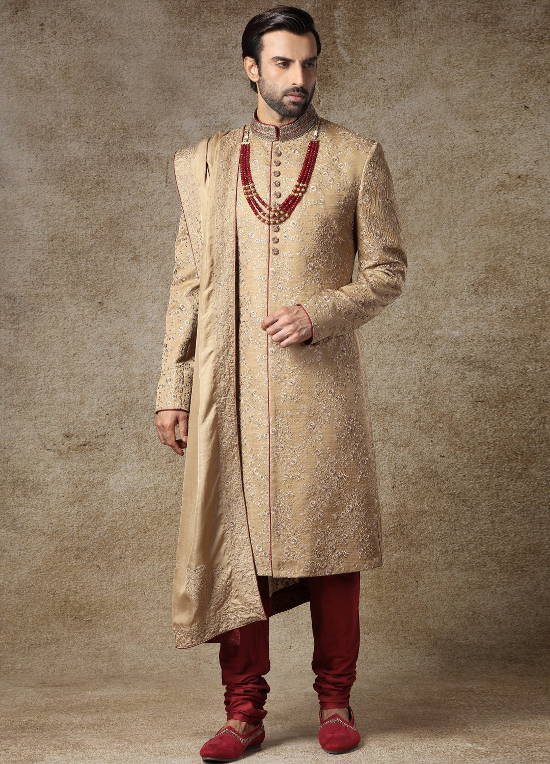 Rustic Beige Embroidered Sherwani