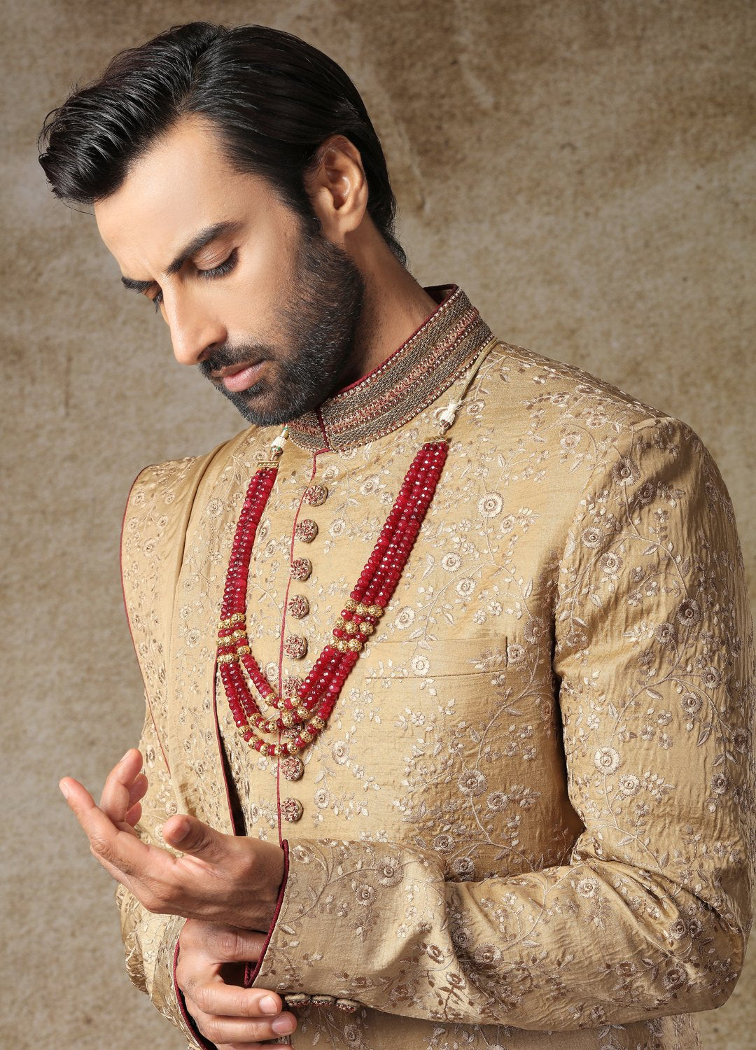 Rustic Beige Embroidered Sherwani