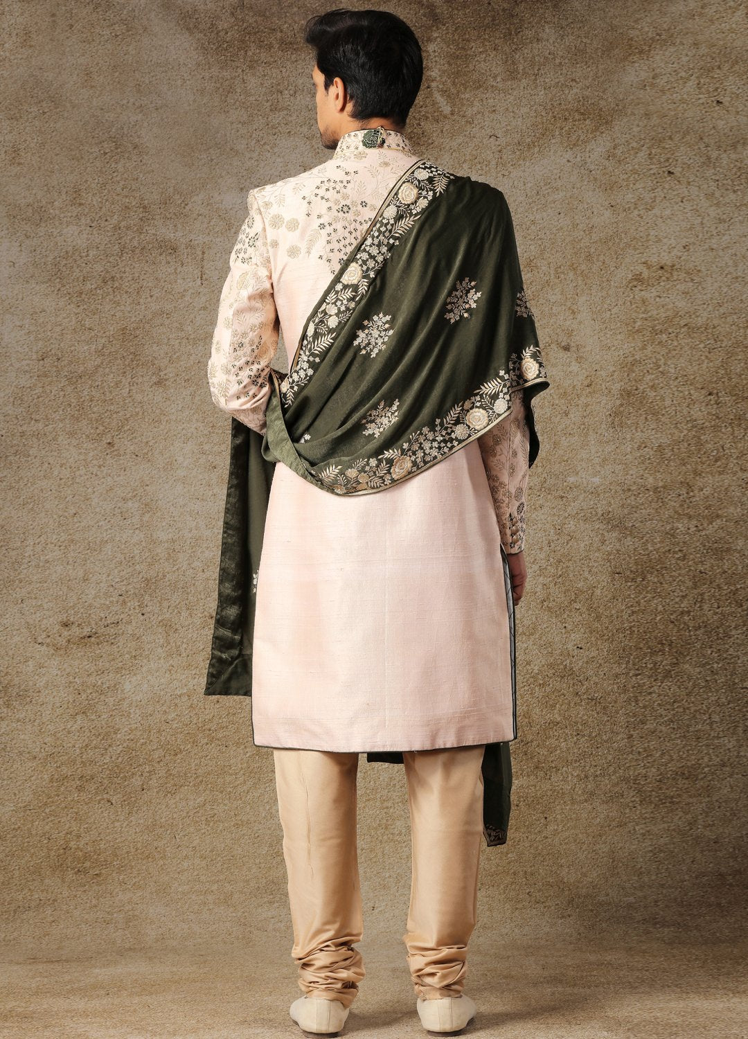 Rosey Beige Embroidered Sherwani