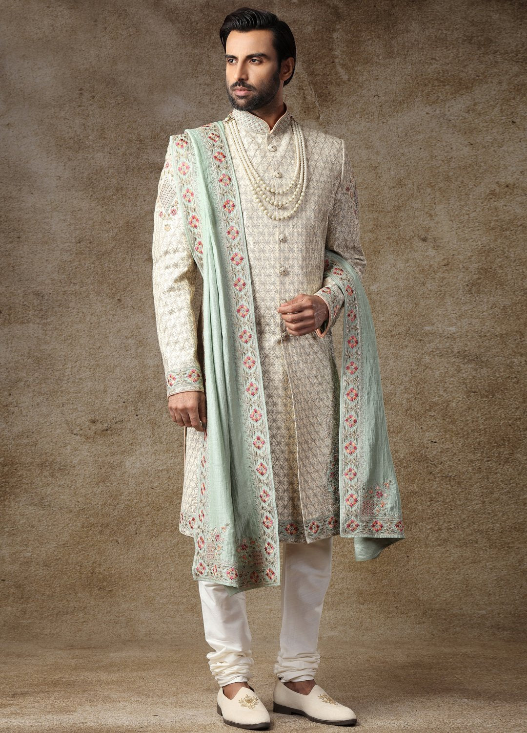 Ivory Embroidered Sherwani