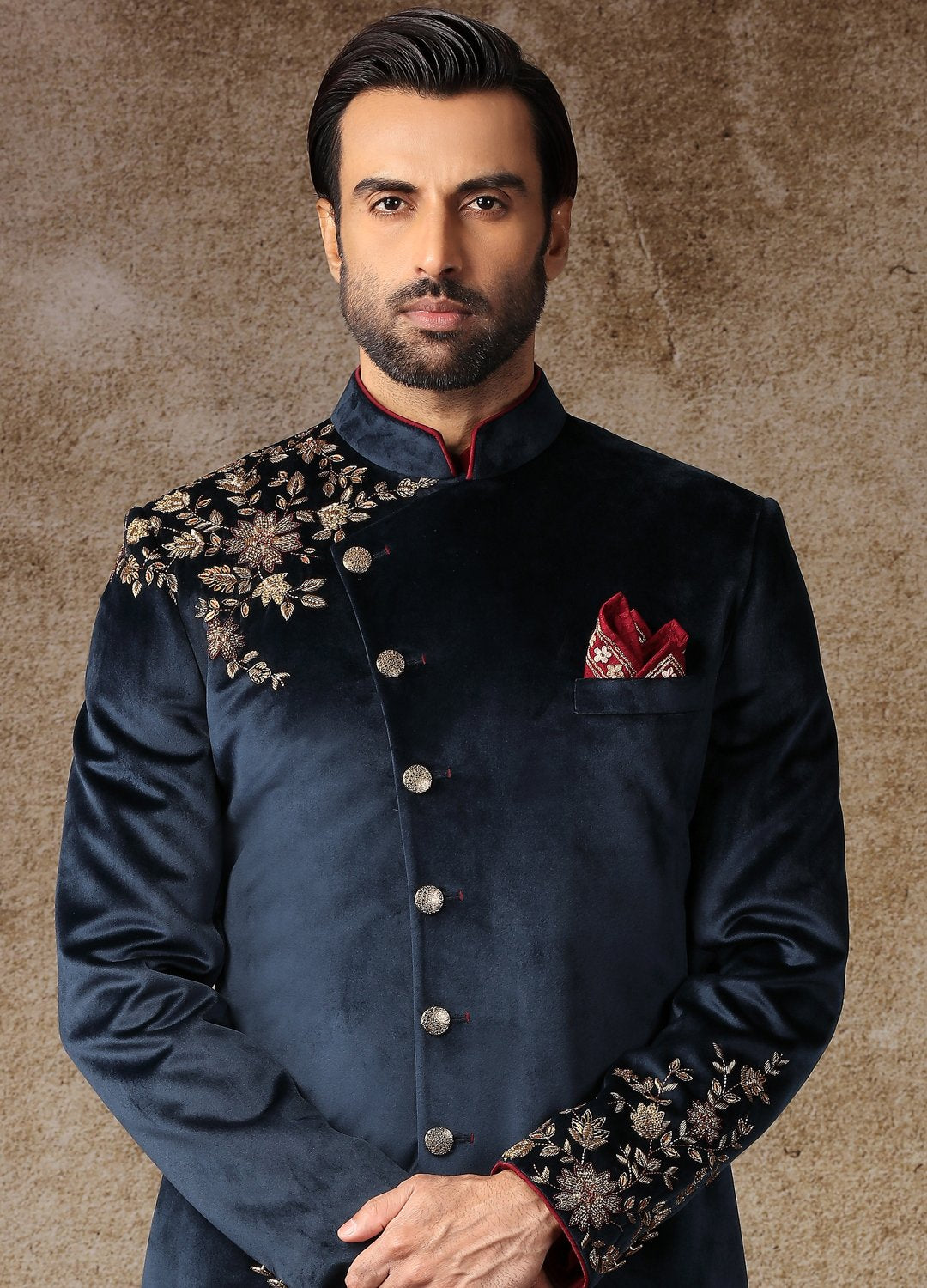 Maroon And Ink Blue Indo-Western Kurta Sherwani