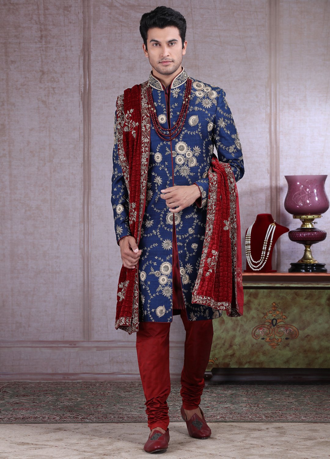 Traditional Maroon Sherwani