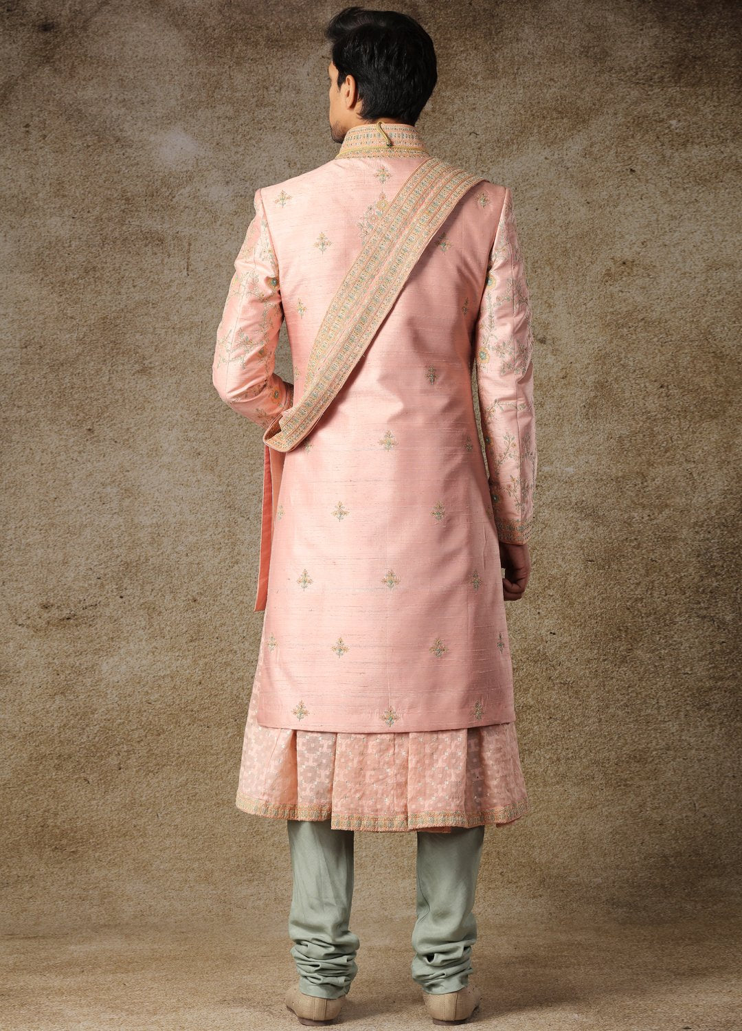 Peach Embroidered Sherwani