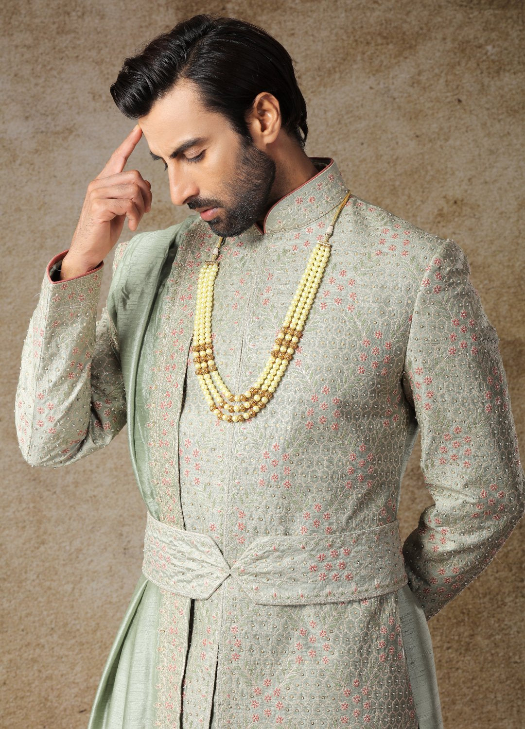 Pine Green Embroidered Sherwani