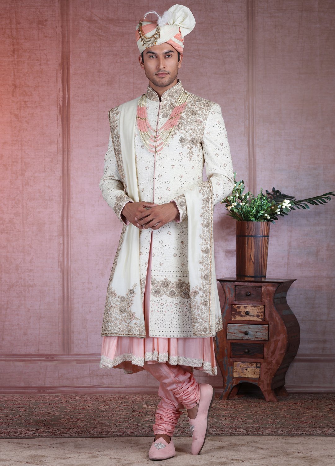 Ivory Lucknowi Embroidered Sherwani