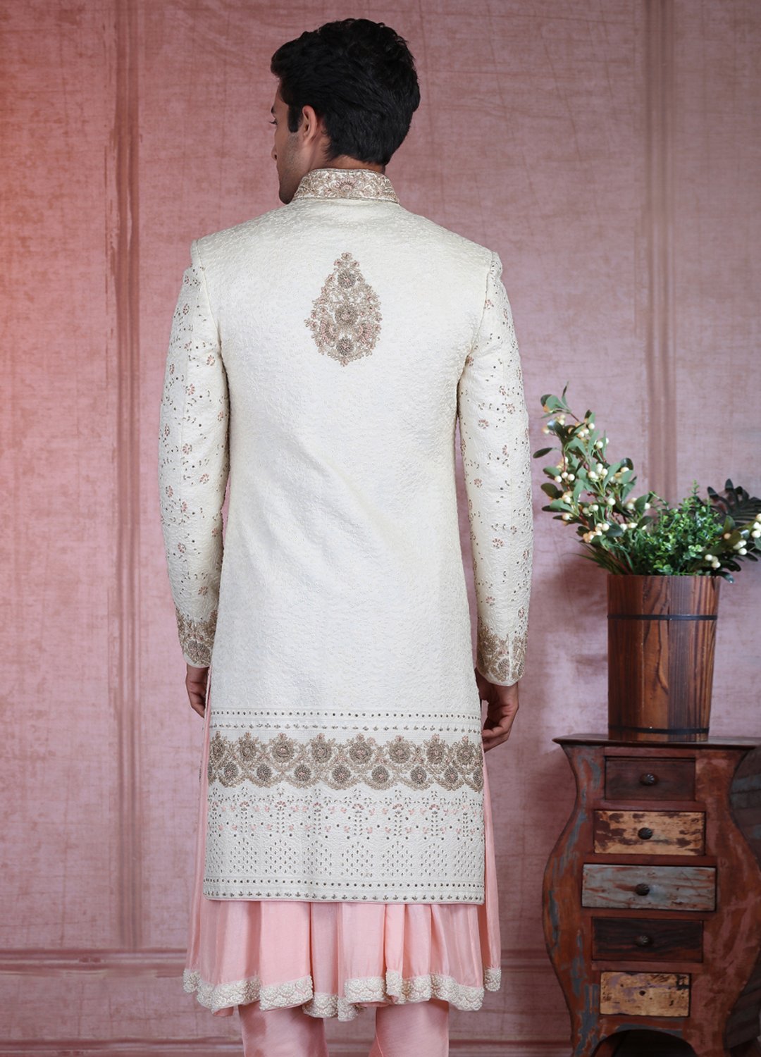 Ivory Lucknowi Embroidered Sherwani