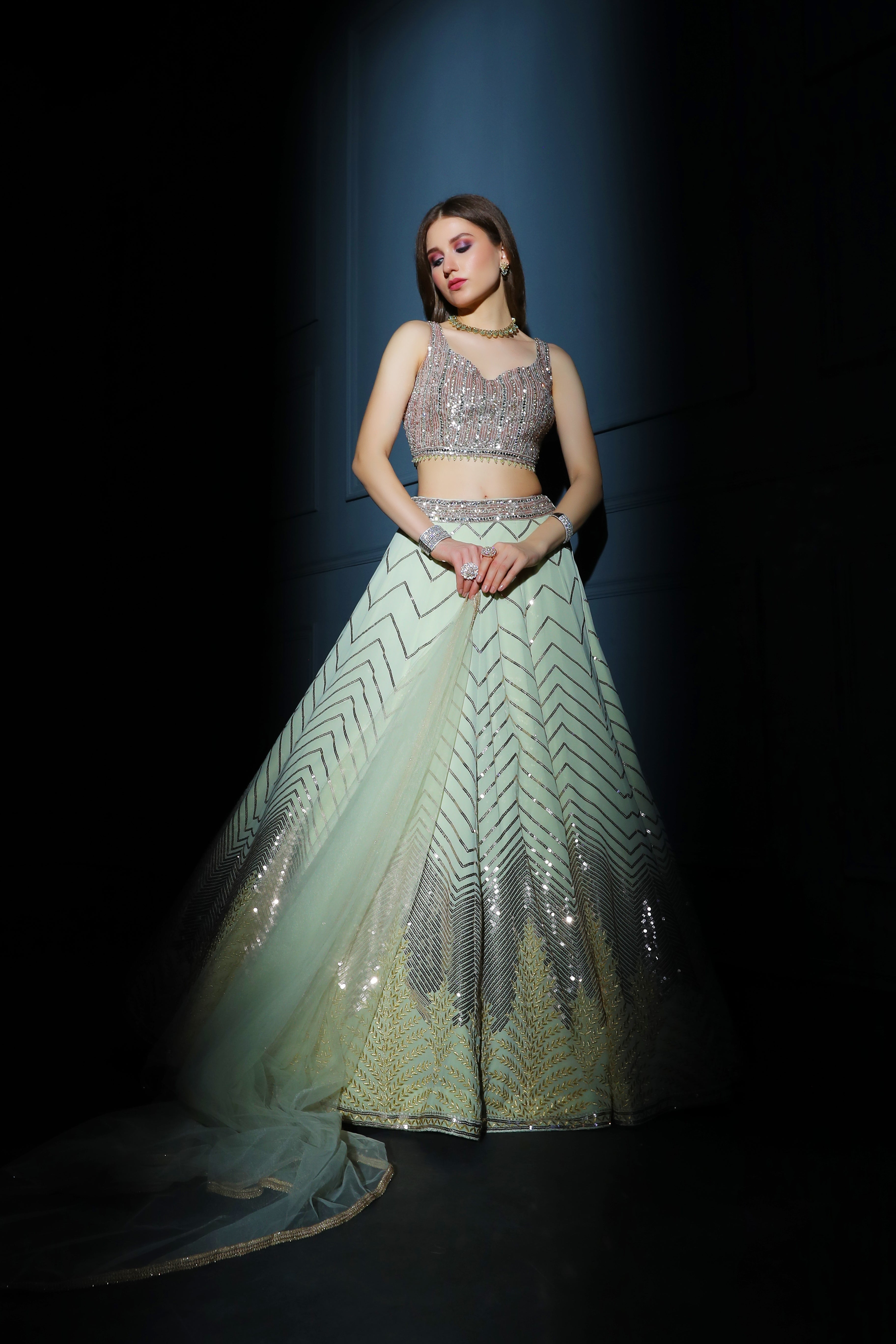 Pink embroidered top with Georgette skirt