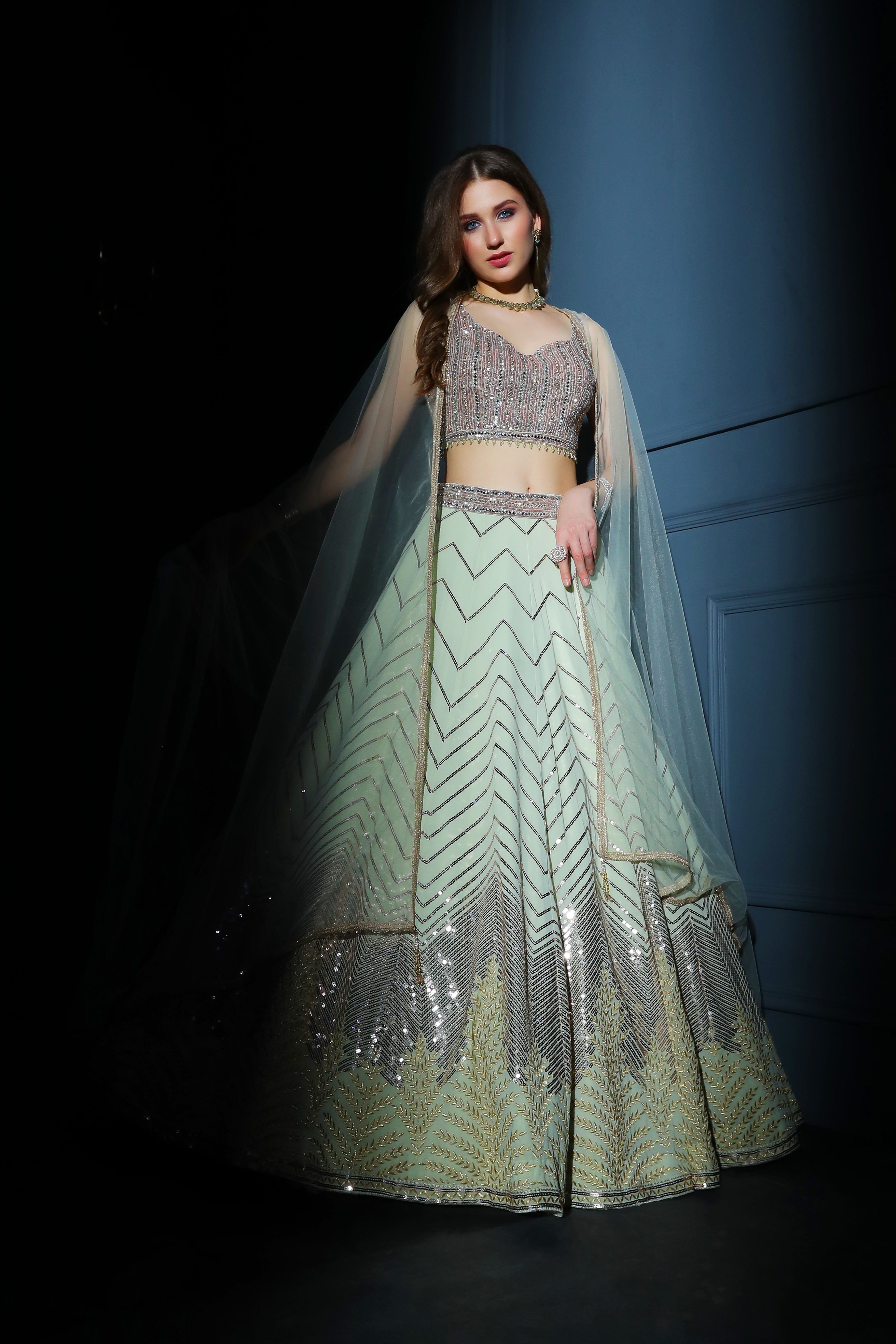 Pink embroidered top with Georgette skirt