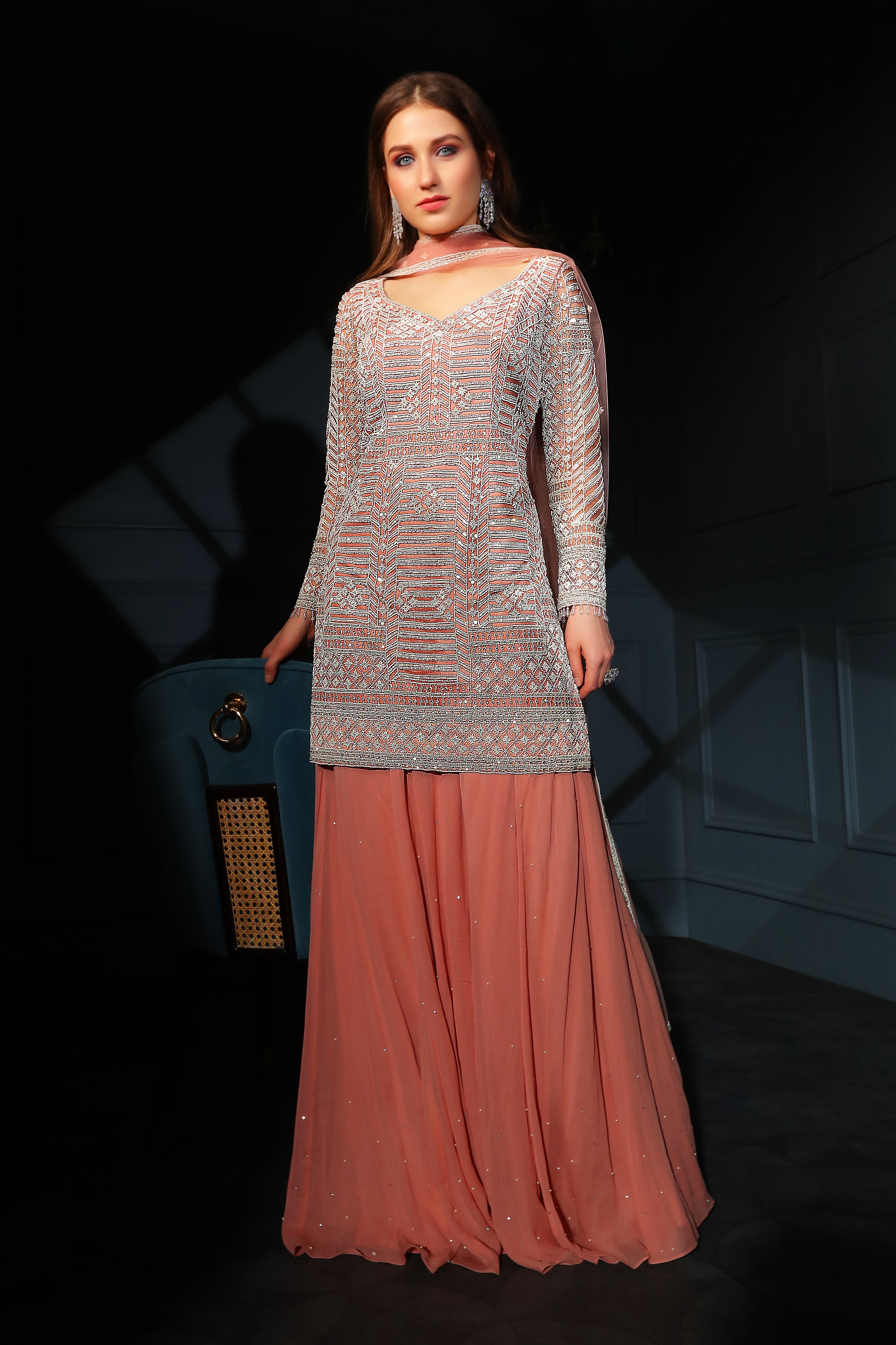Peach Kameez with sharara