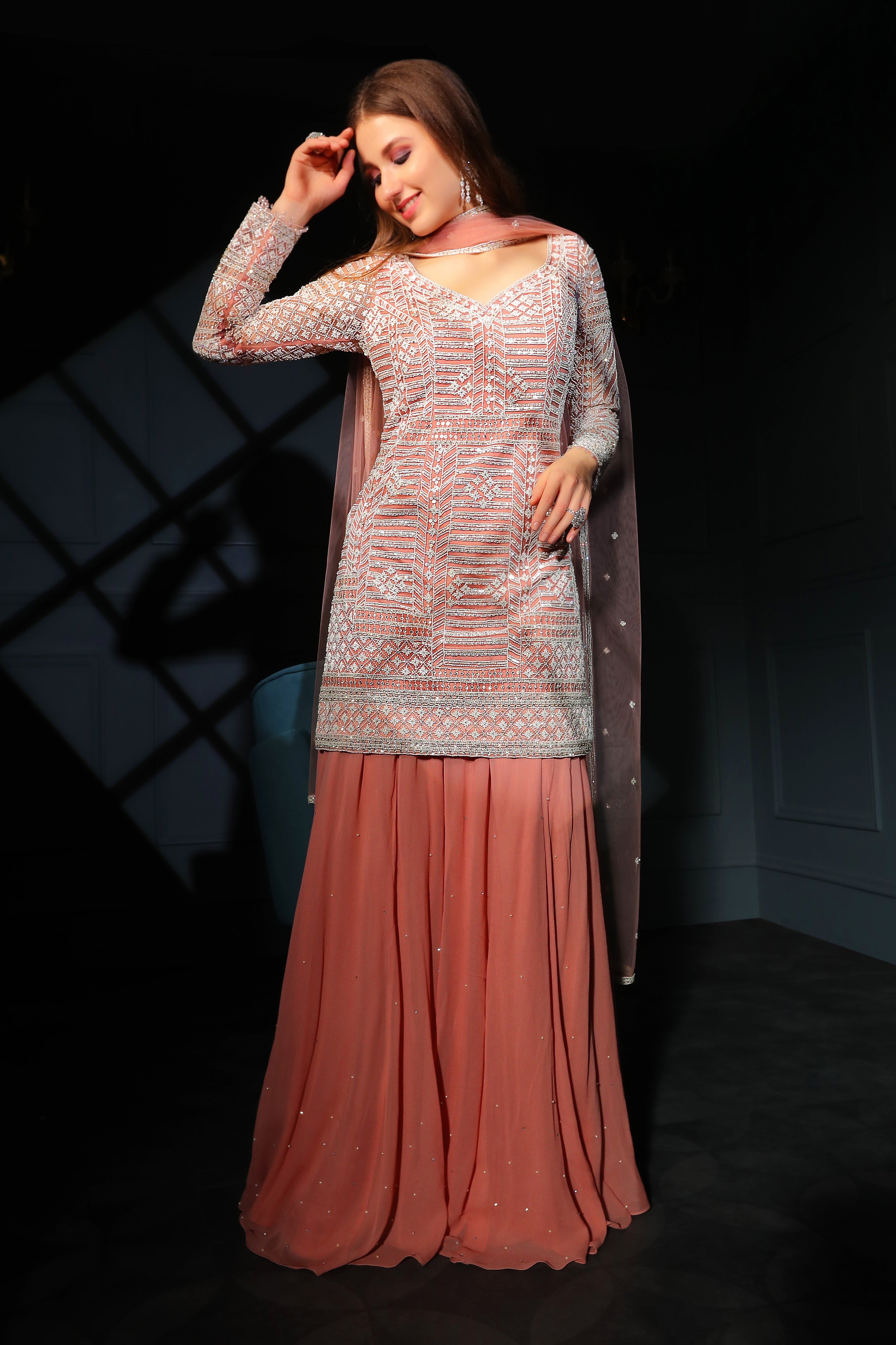 Peach Kameez with sharara