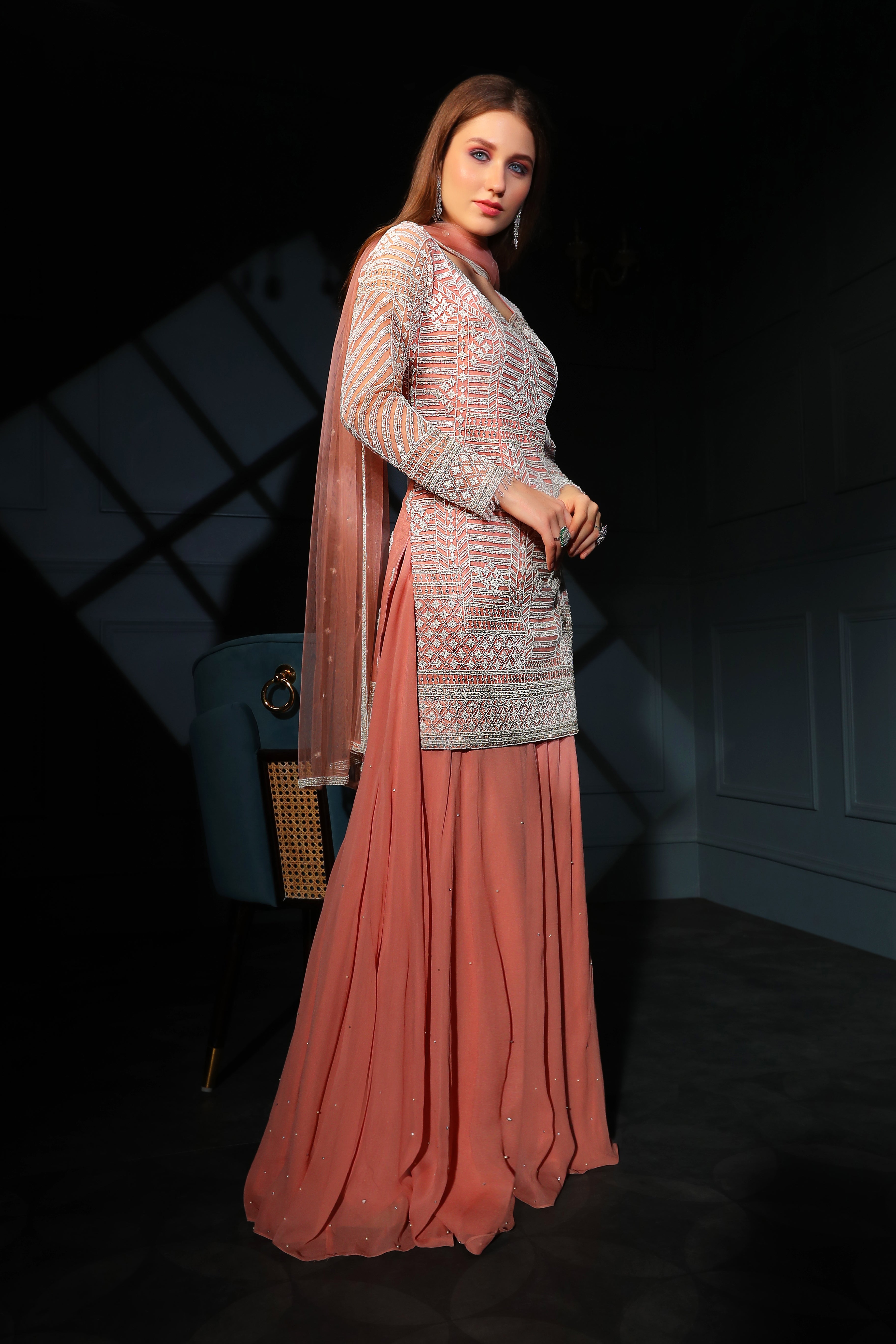 Peach Kameez with sharara