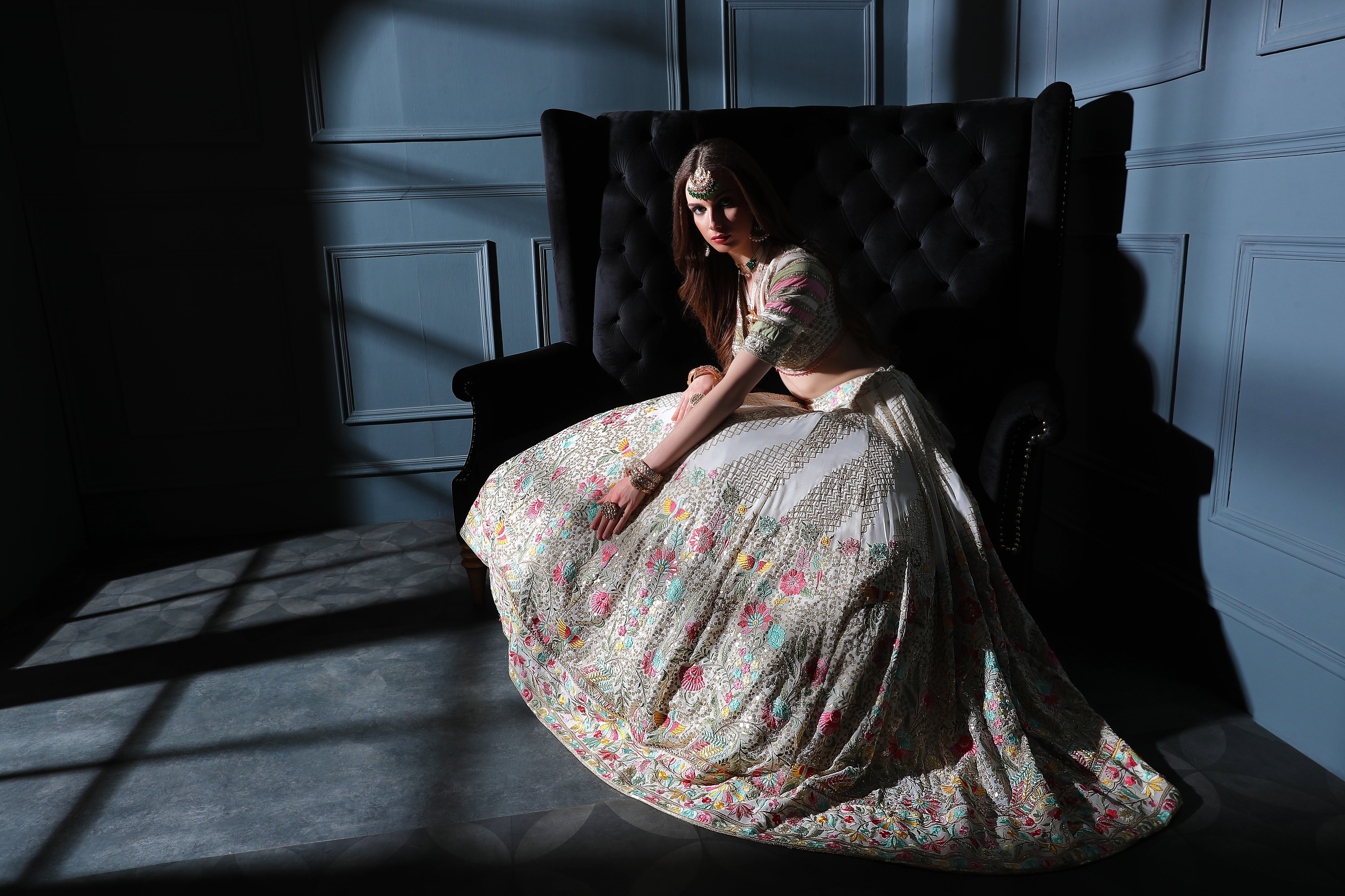 Cream embroidered top with skirt