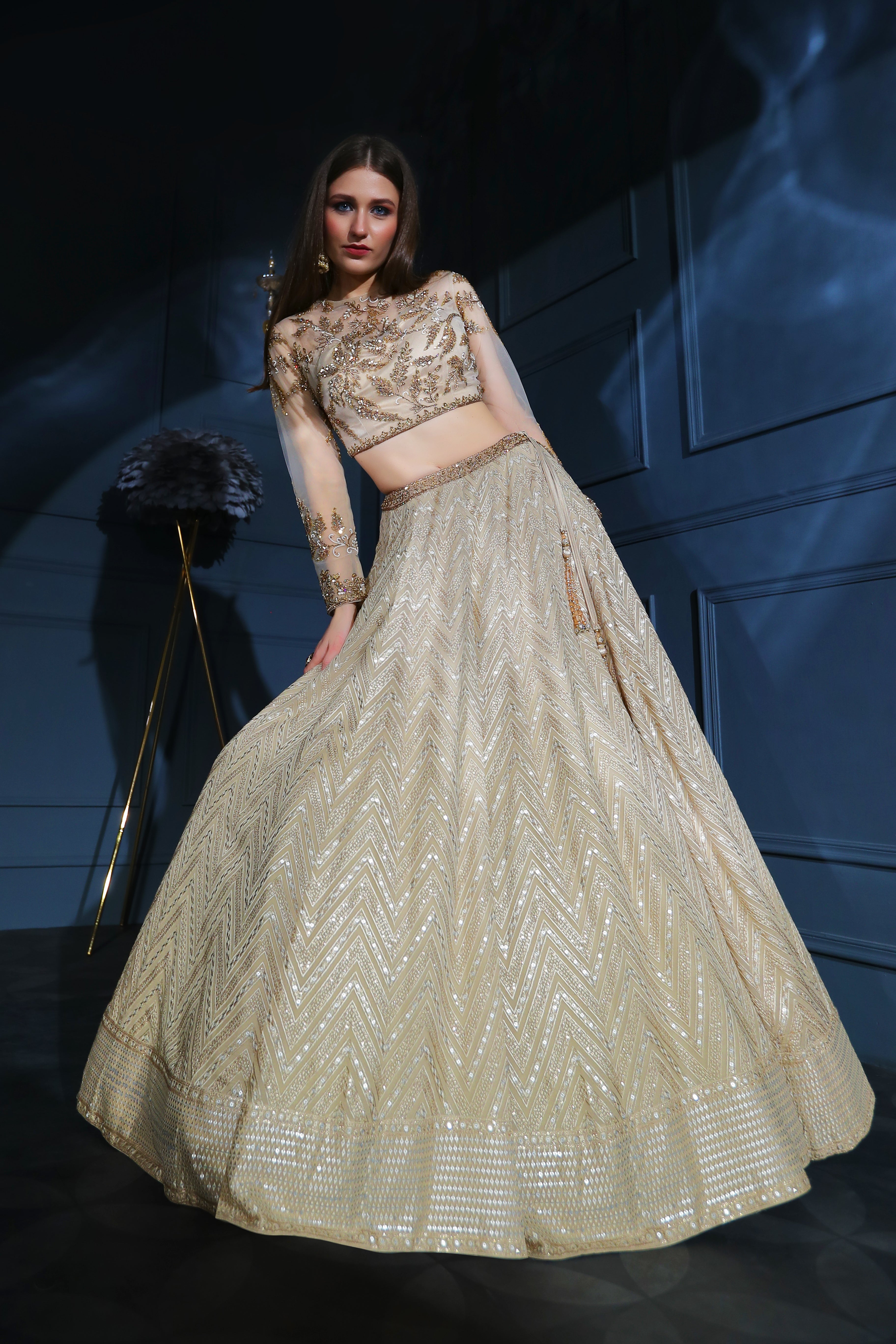 Light Gold Skirt with embroidered top