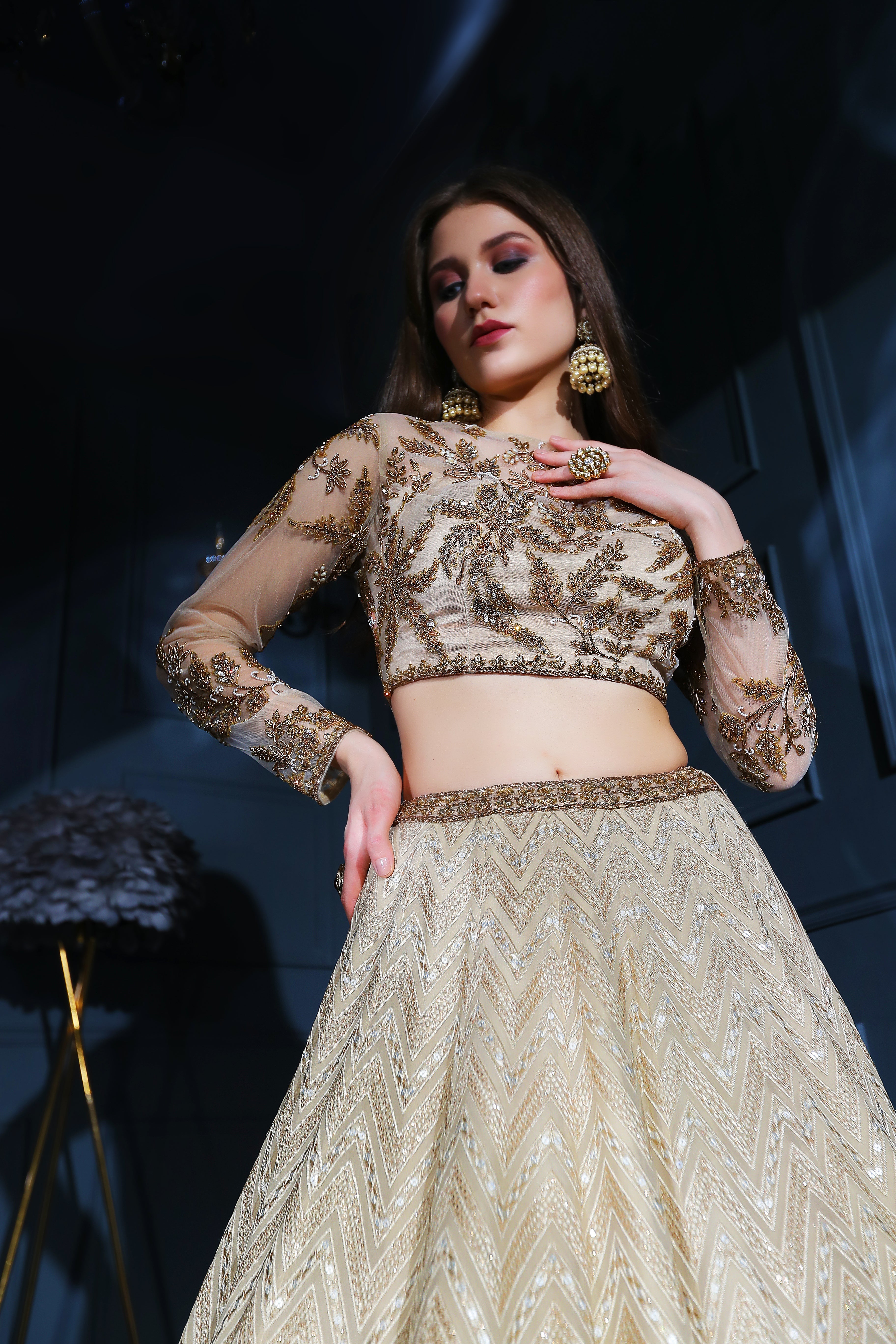 Light Gold Skirt with embroidered top