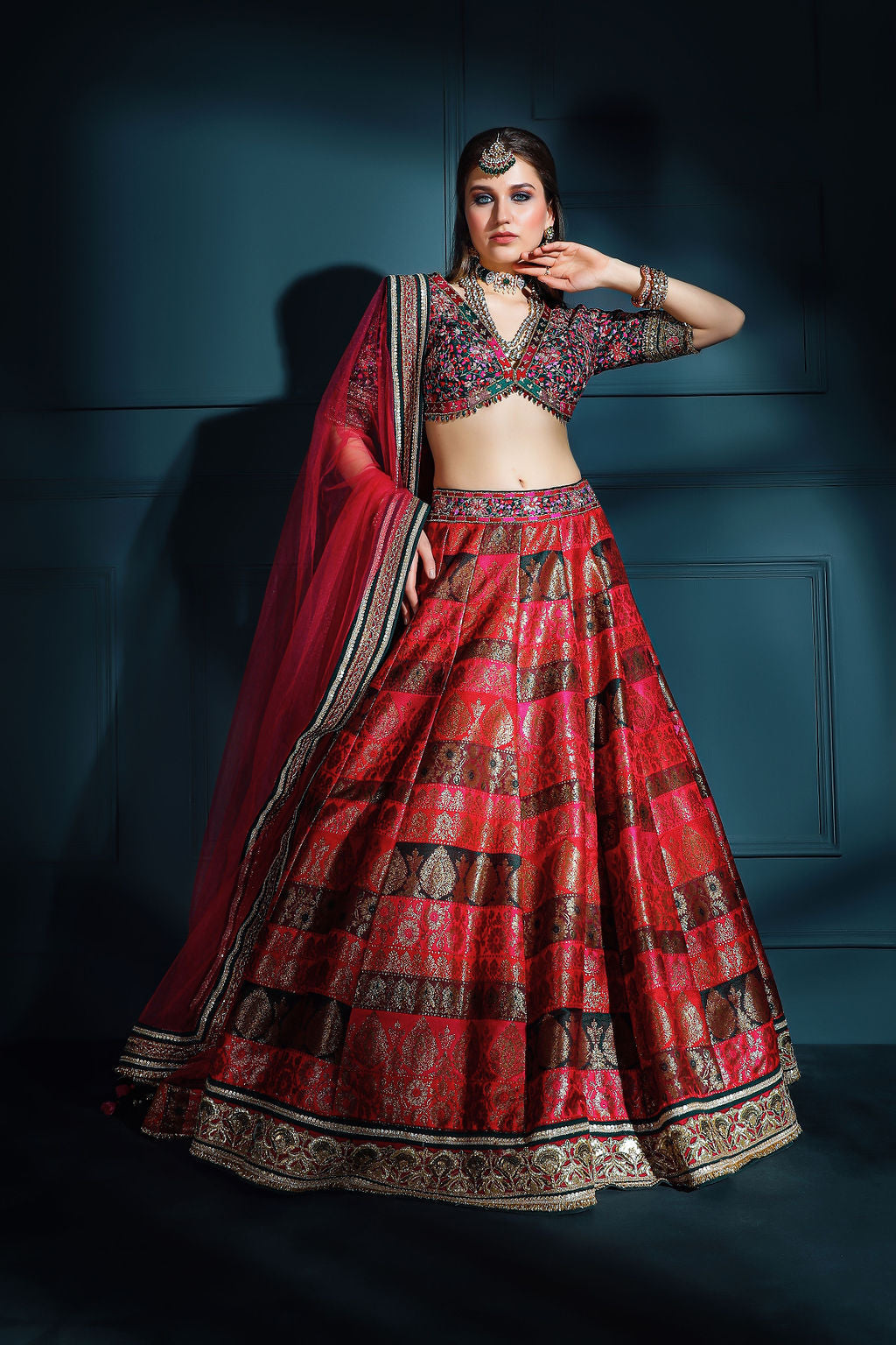 Red Brocade Skirt with embroidered top