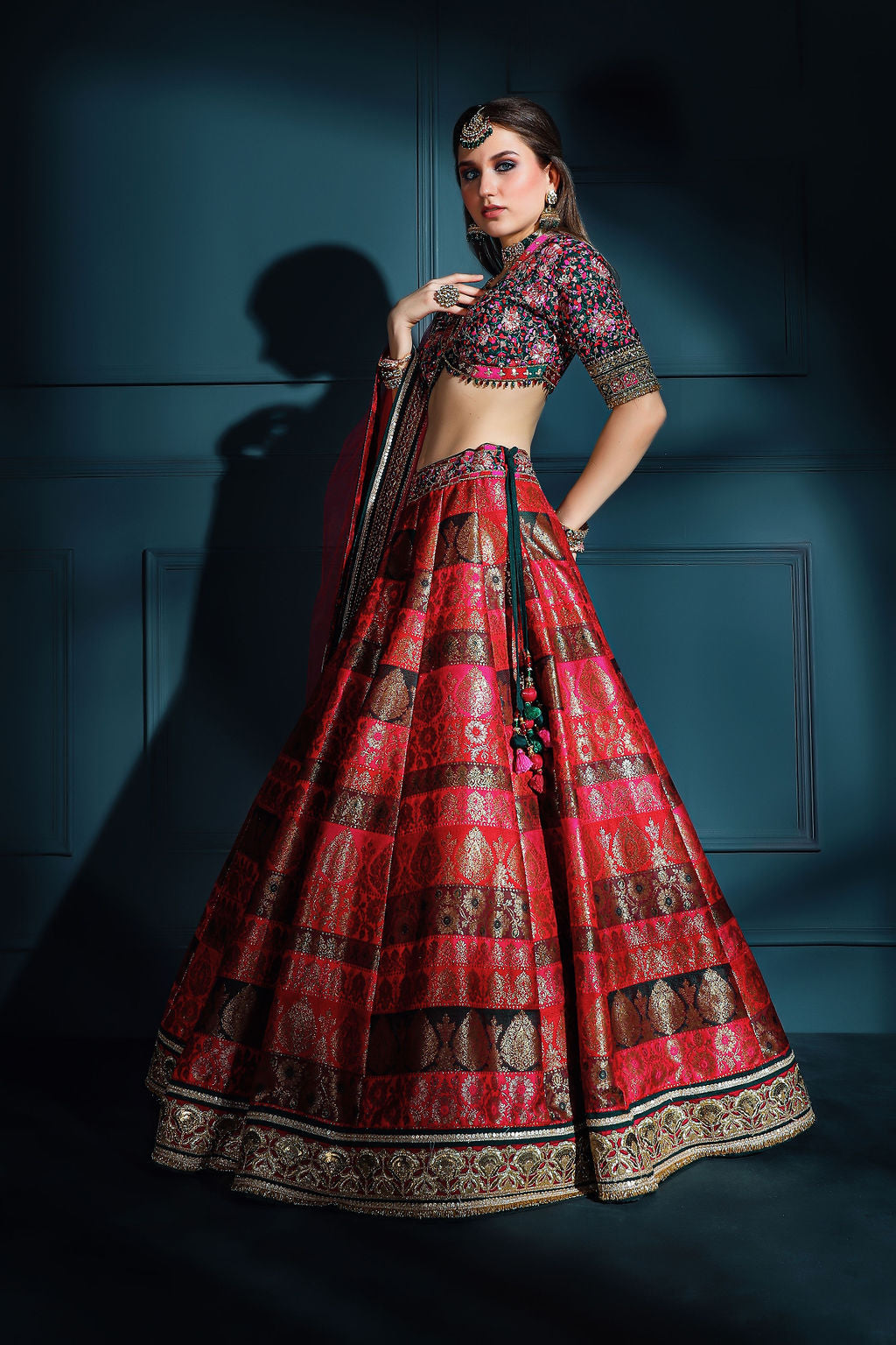 Red Brocade Skirt with embroidered top