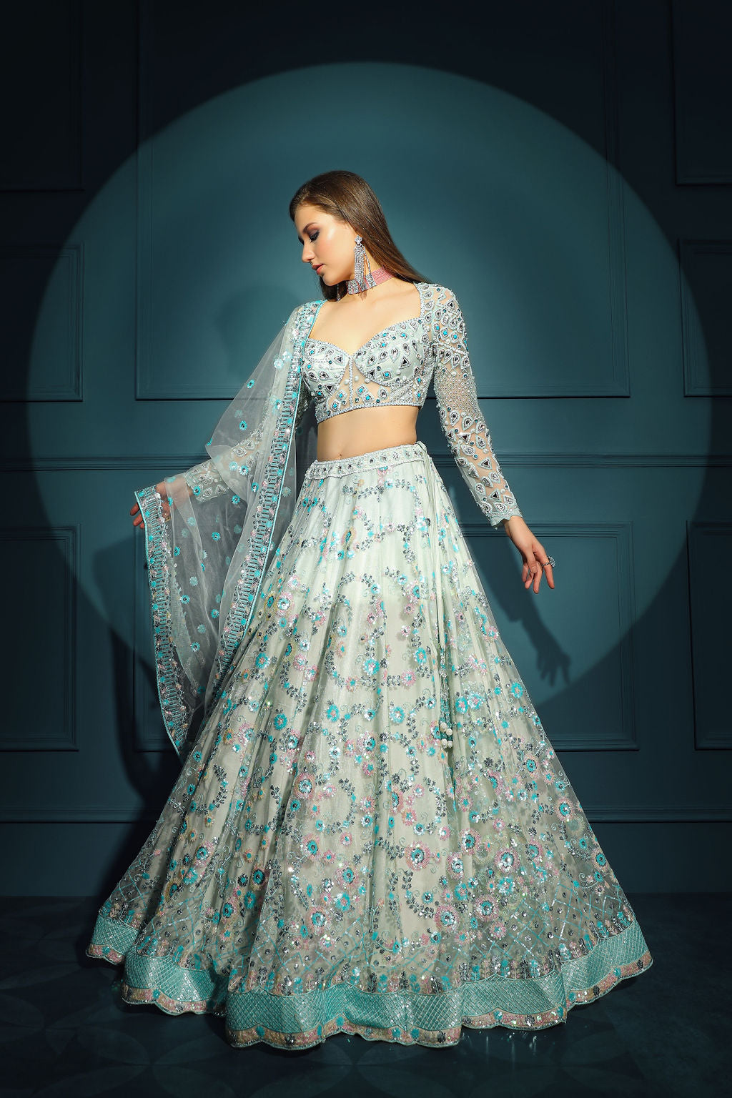 Blue Embroidered Skirt and top