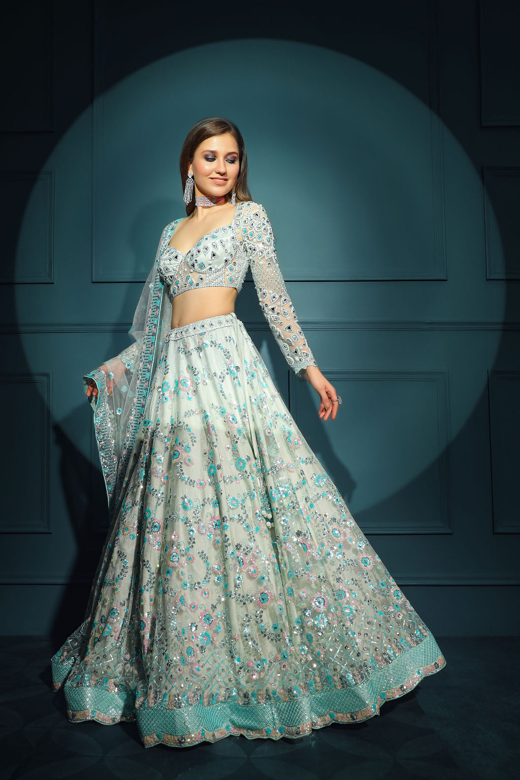 Blue Embroidered Skirt and top