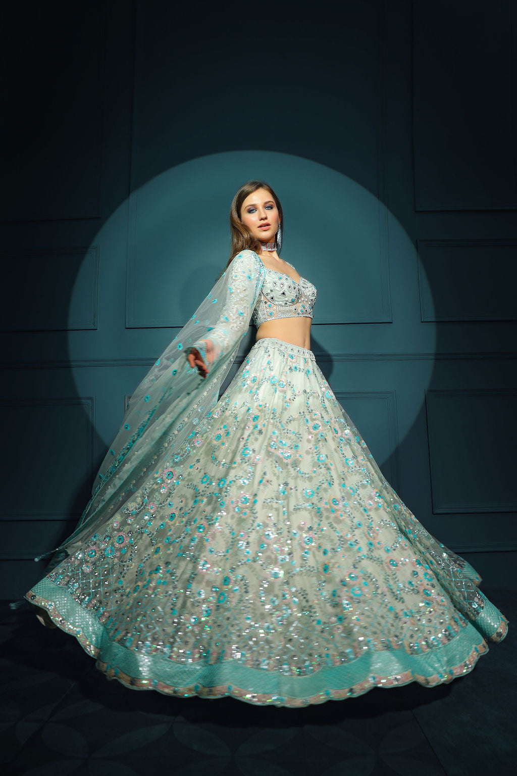 Blue Embroidered Skirt and top