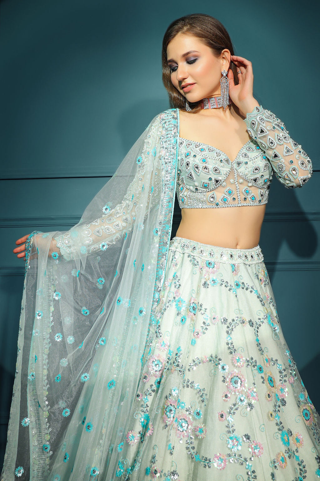 Blue Embroidered Skirt and top