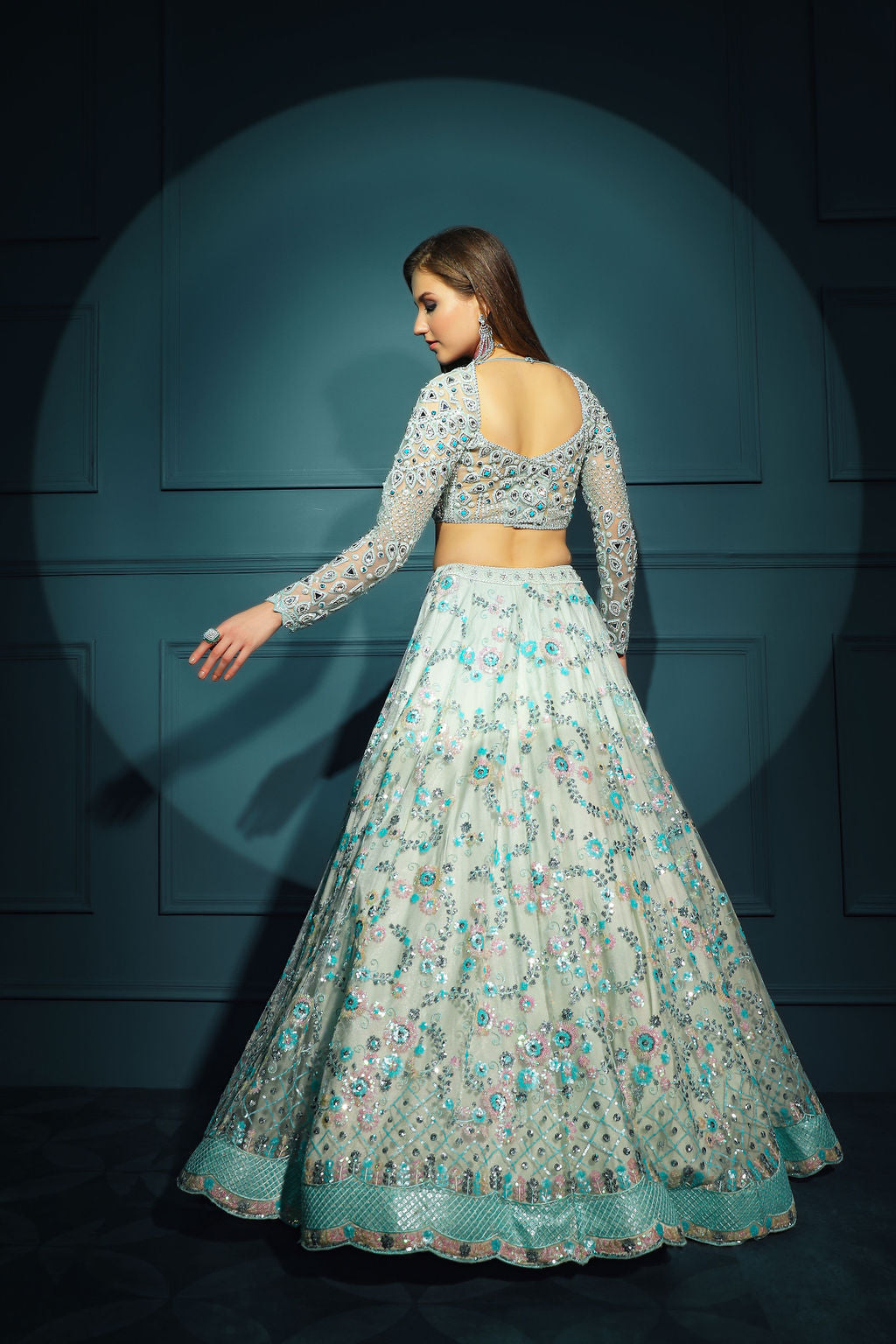 Blue Embroidered Skirt and top