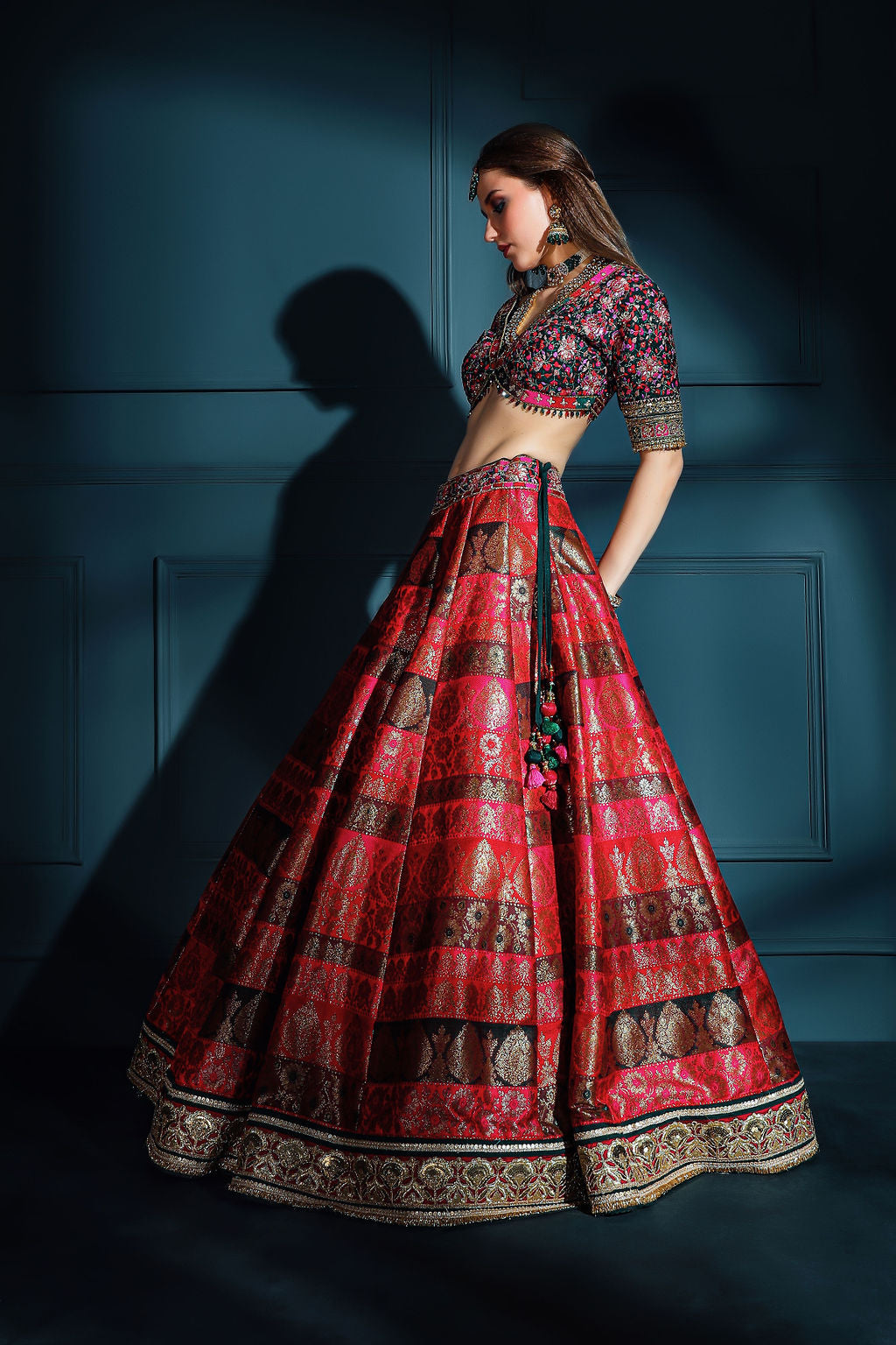 Red Brocade Skirt with embroidered top