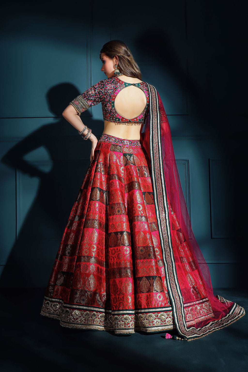 Red Brocade Skirt with embroidered top