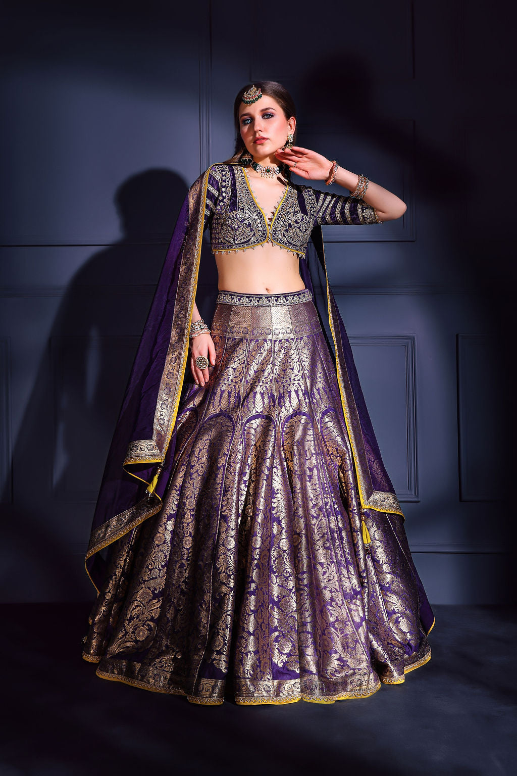 Purple brocade Skirt with embroidered top