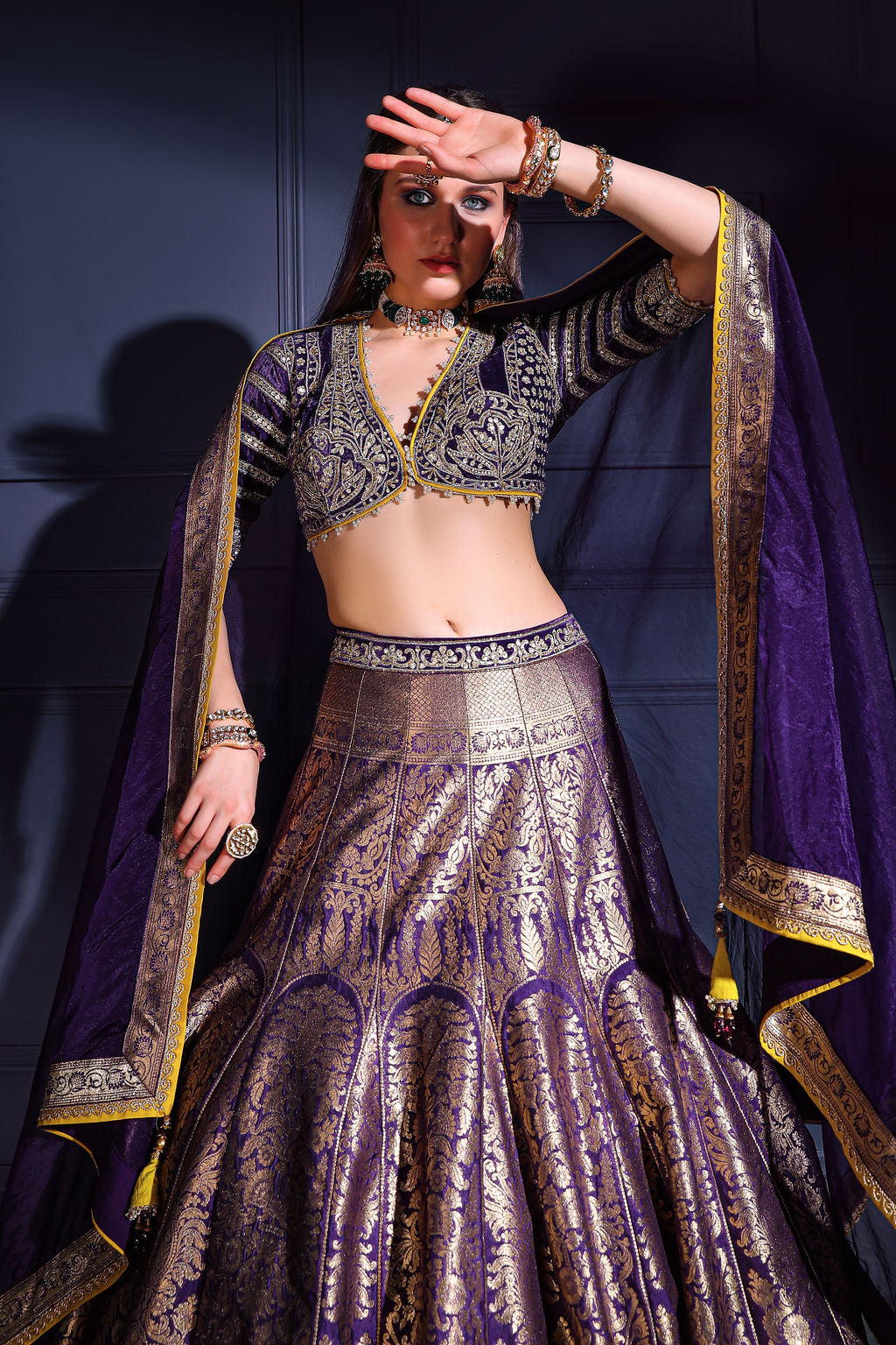 Purple brocade Skirt with embroidered top